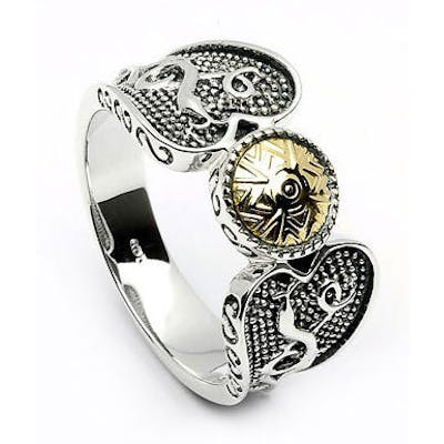 Silver Oxidised Viking Ring with 18K Gold Bead