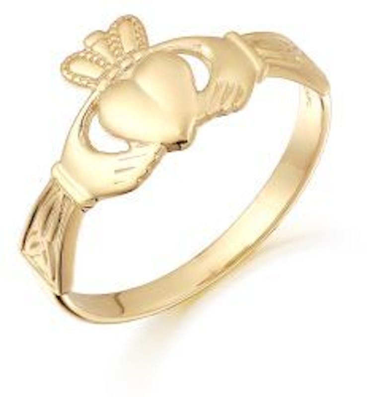 Womens Irish 9K Yellow Gold Claddagh Ring