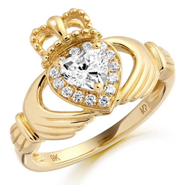 Genuine 9K Yellow Gold Claddagh Ring For Women