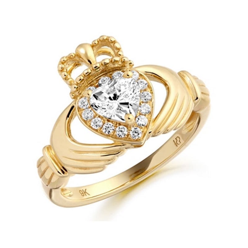 Genuine 9K Yellow Gold Claddagh Ring For Women