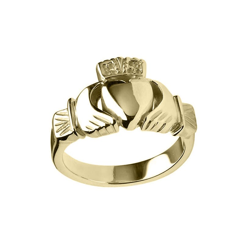Mens 14K Yellow Gold Claddagh Ring