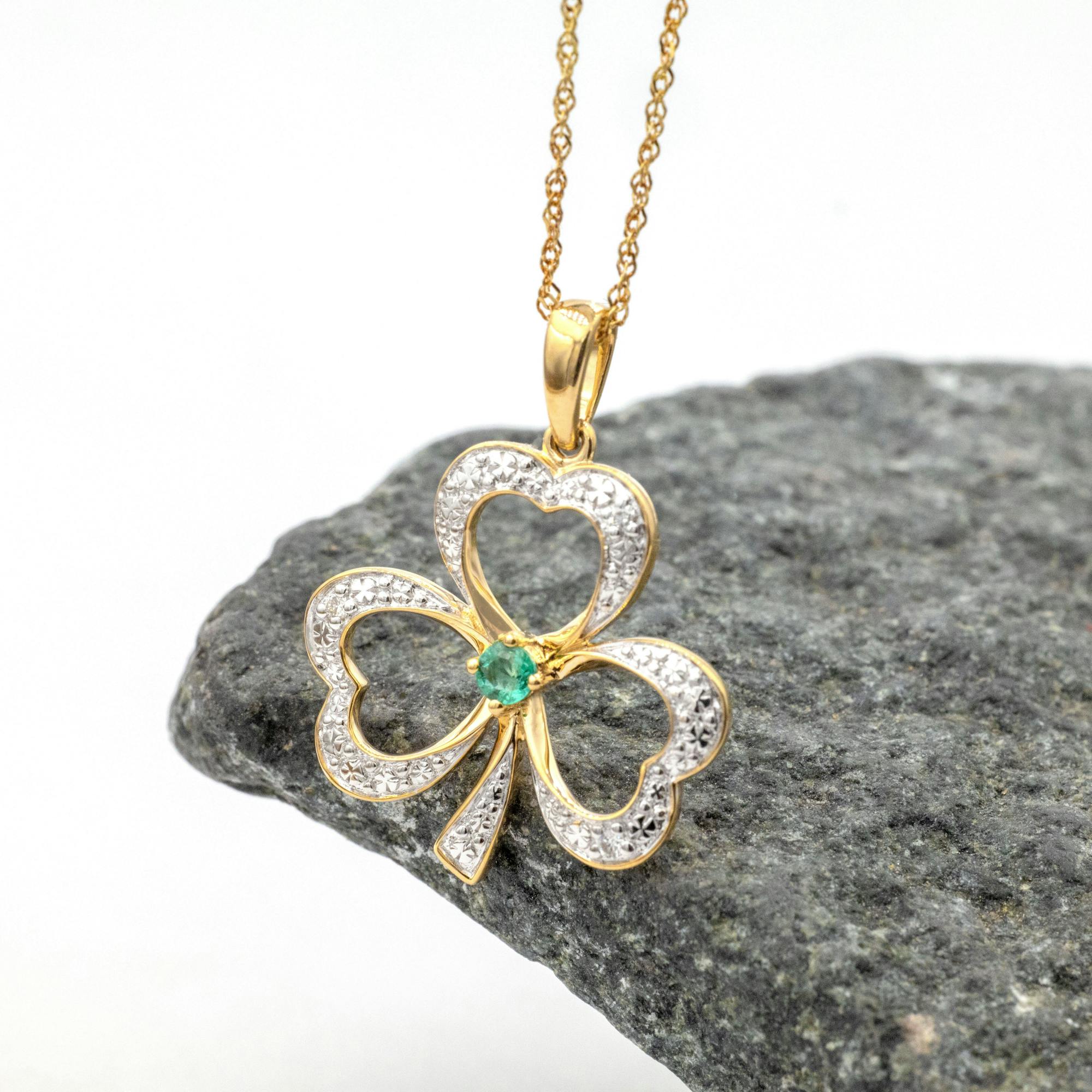 14K Gold Shamrock Necklace set with Real Emerald… My Irish Jeweler