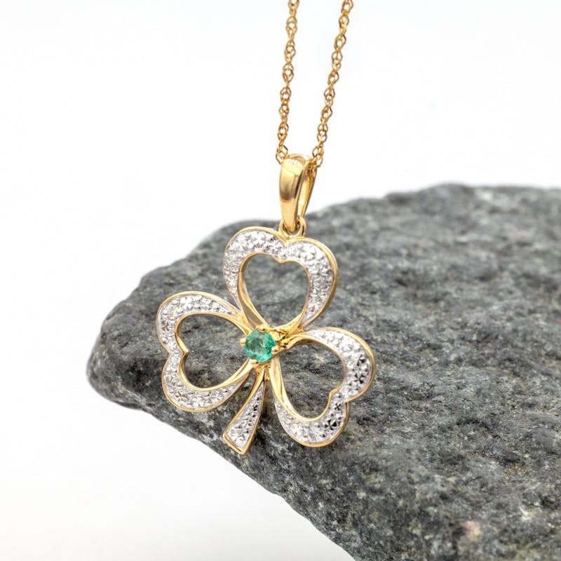 14K Gold Shamrock Necklace set with Real Emerald… My Irish Jeweler