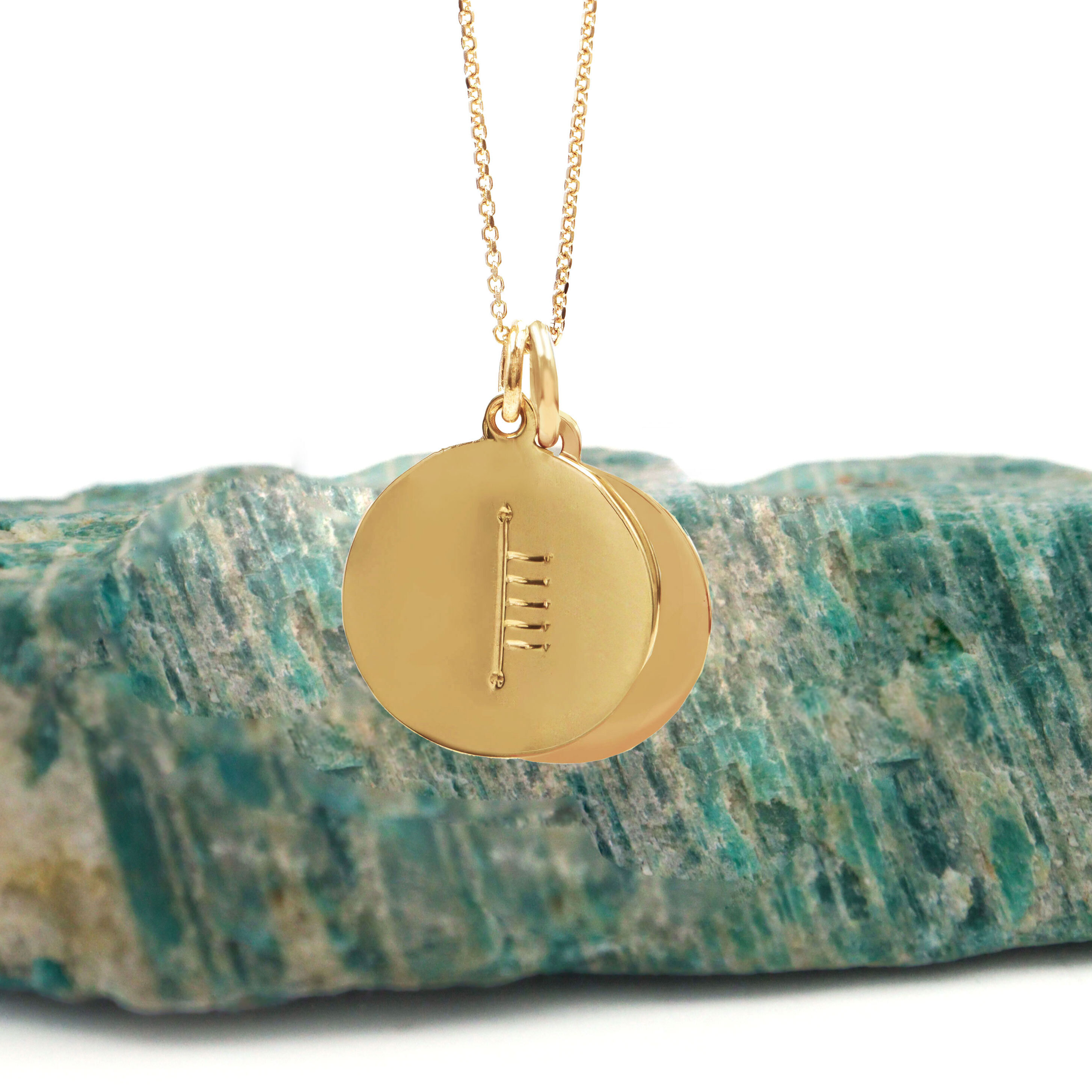 Engraved 9K Yellow Gold Ogham Necklace With a Polished Finish