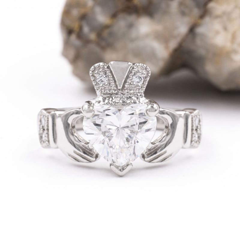 Pretty Clauddagh Rings 2ct Diamond Claddagh Ring, From Ireland | My Irish Jeweler