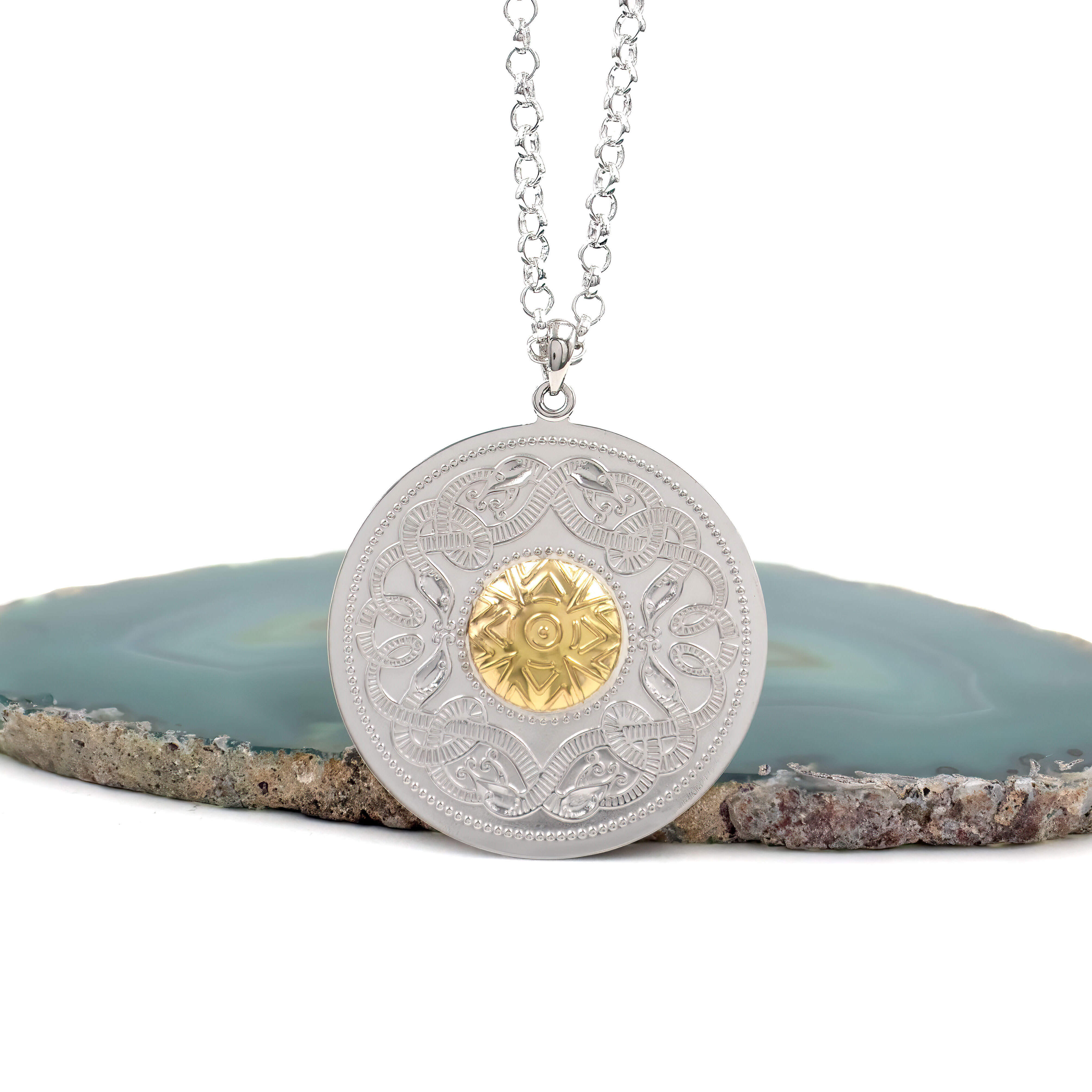 Large Silver Celtic Warrior Necklace with 18K Gold Bead