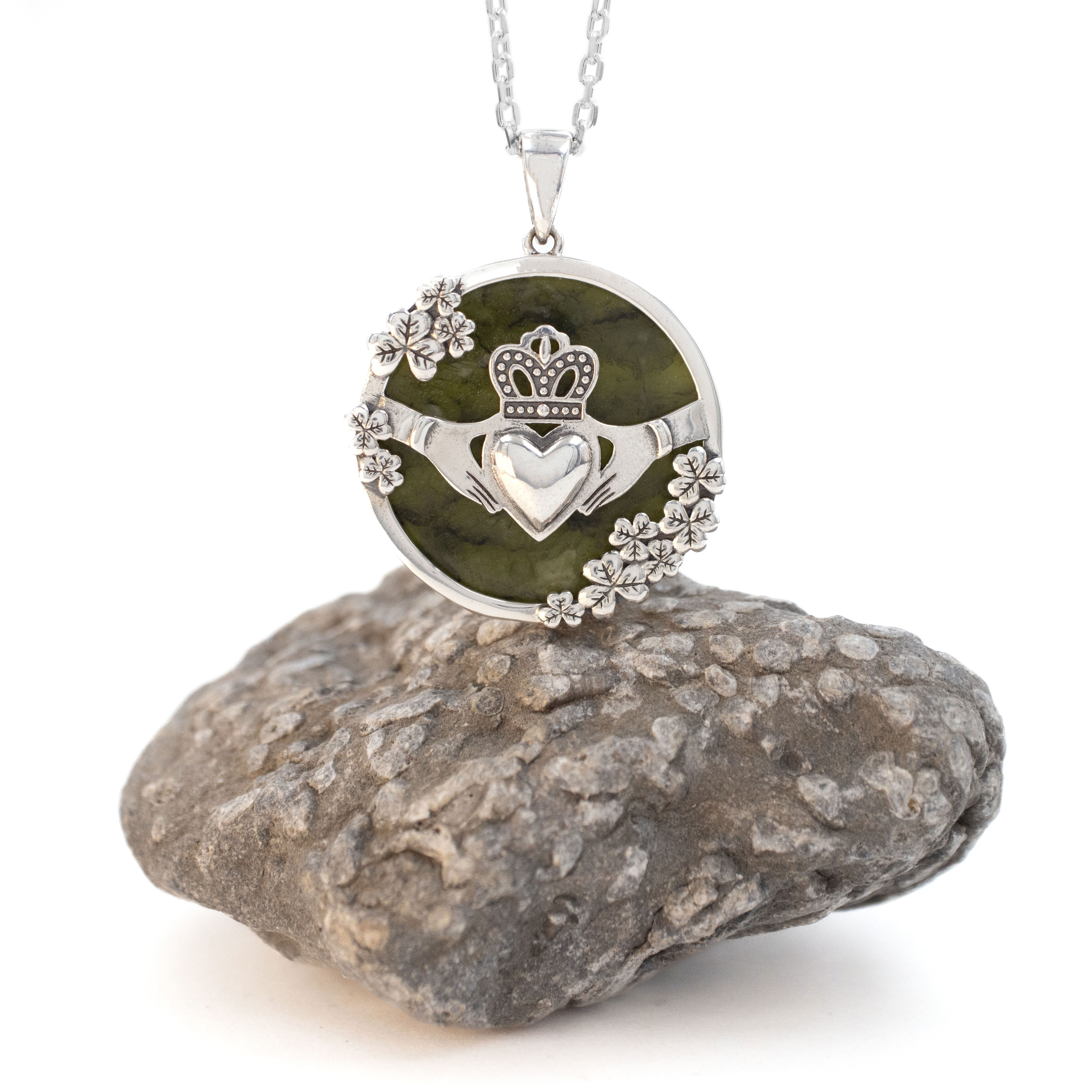 Shamrock and Claddagh Connemara Marble Necklace