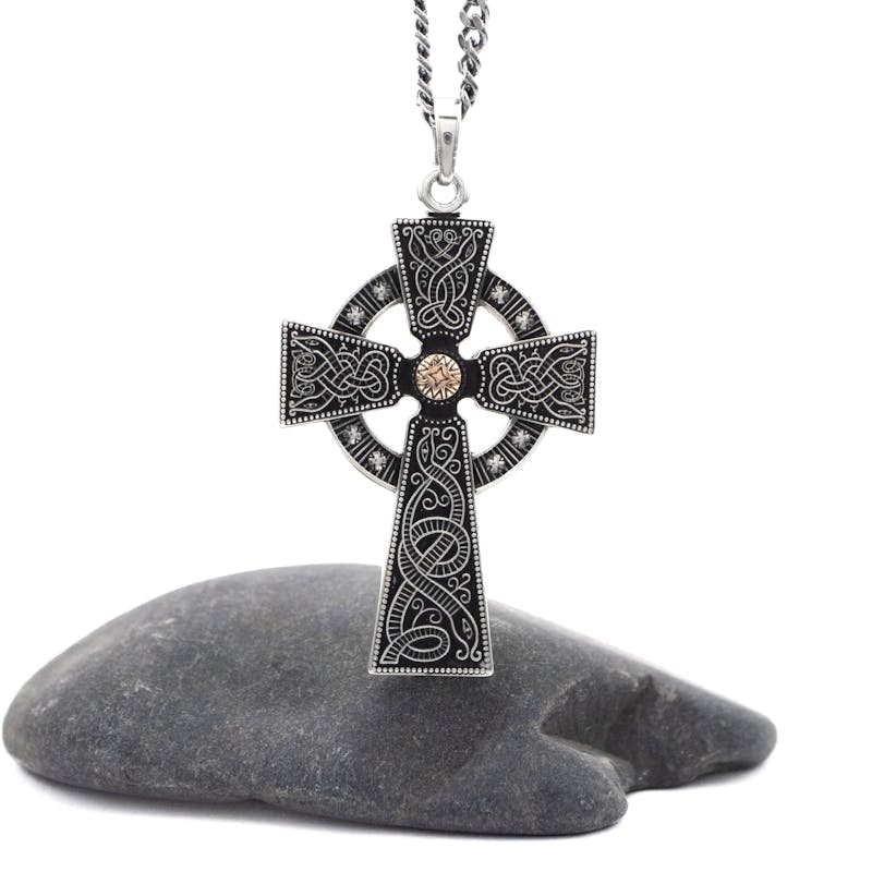 Cross Charm with Bead Design Oxidized Sterling Silver Cross Charm with Bead Design Oxidized Sterling Silver