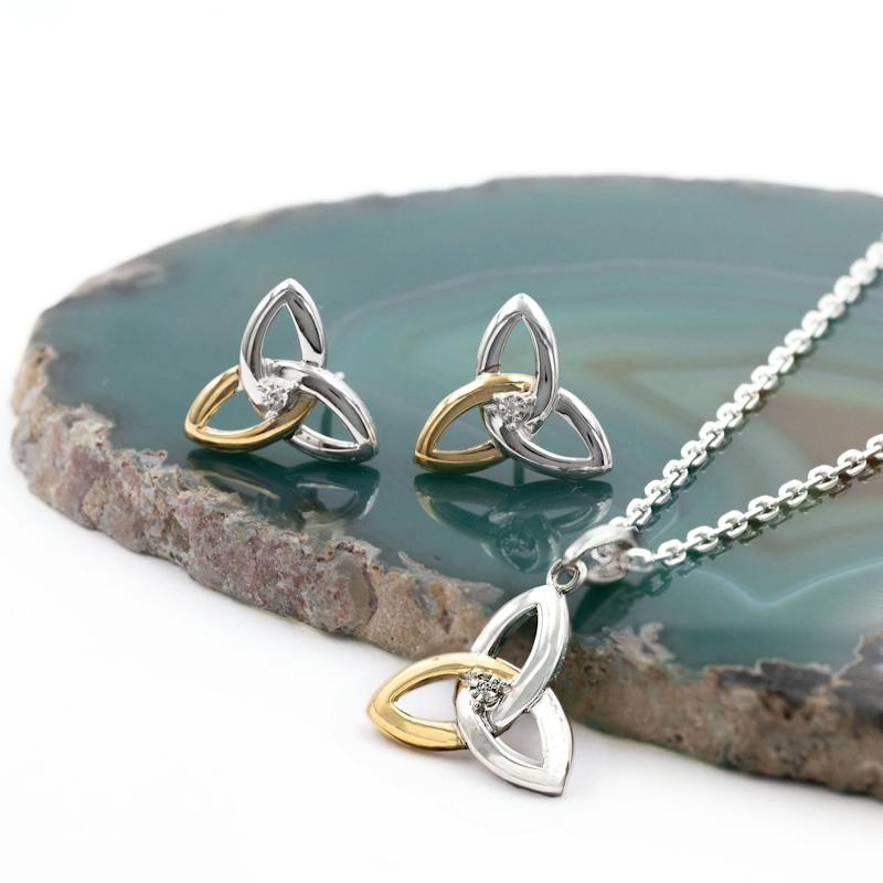 Trinity Set Two Tone Diamond Trinity Knot Gift Set, From… | My Irish Jeweler