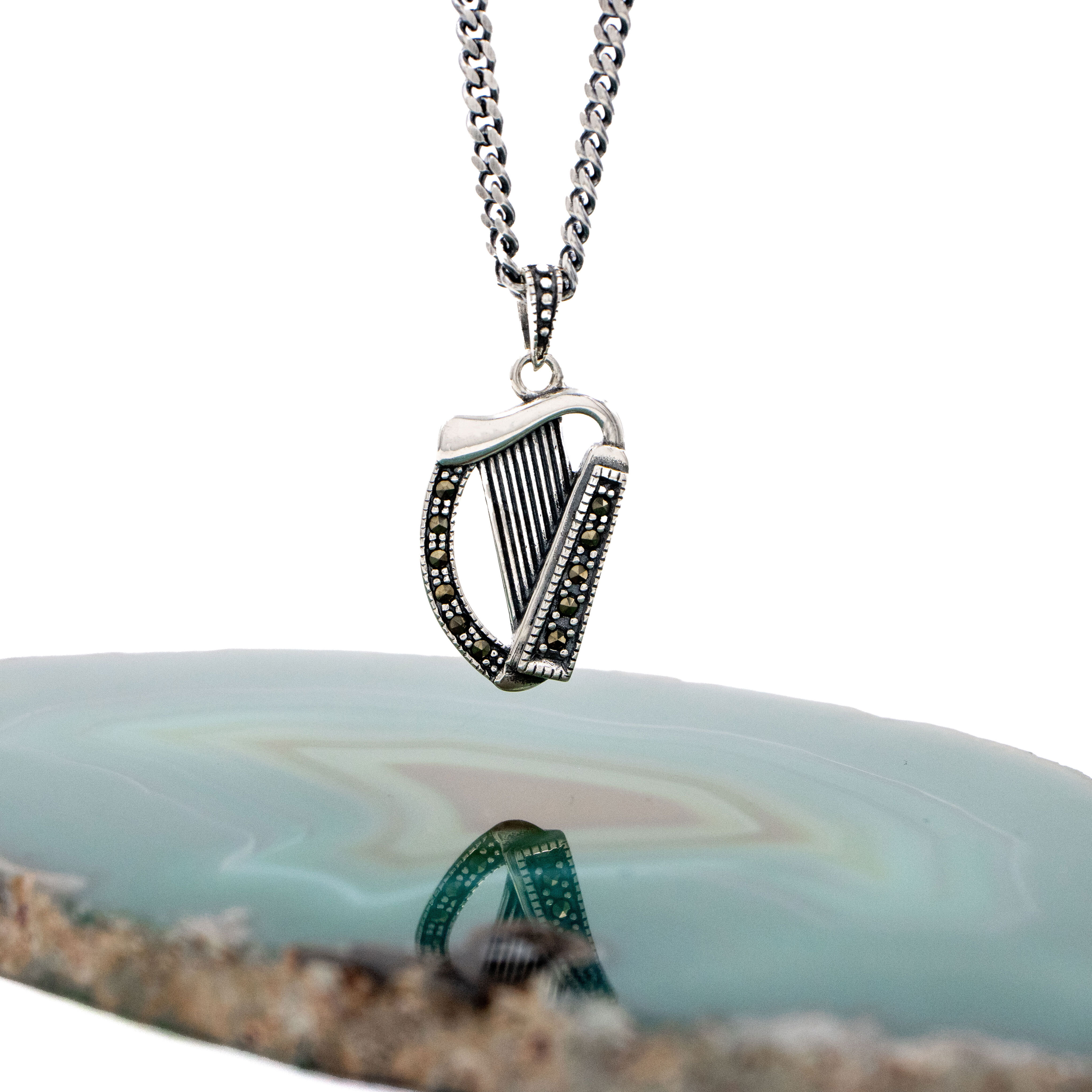 Sterling Silver Marcasite Harp Necklace