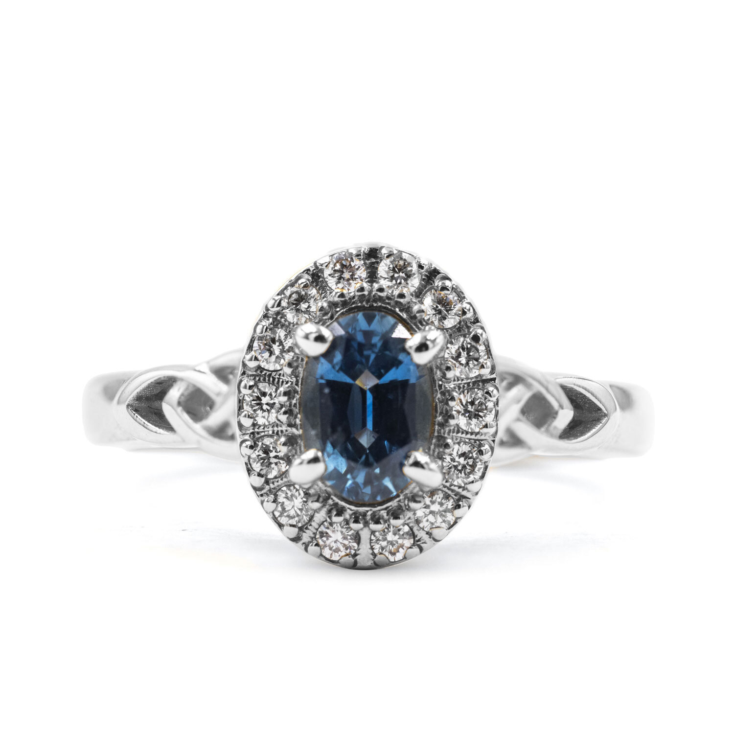 Oval Halo Trinity Knot Ring