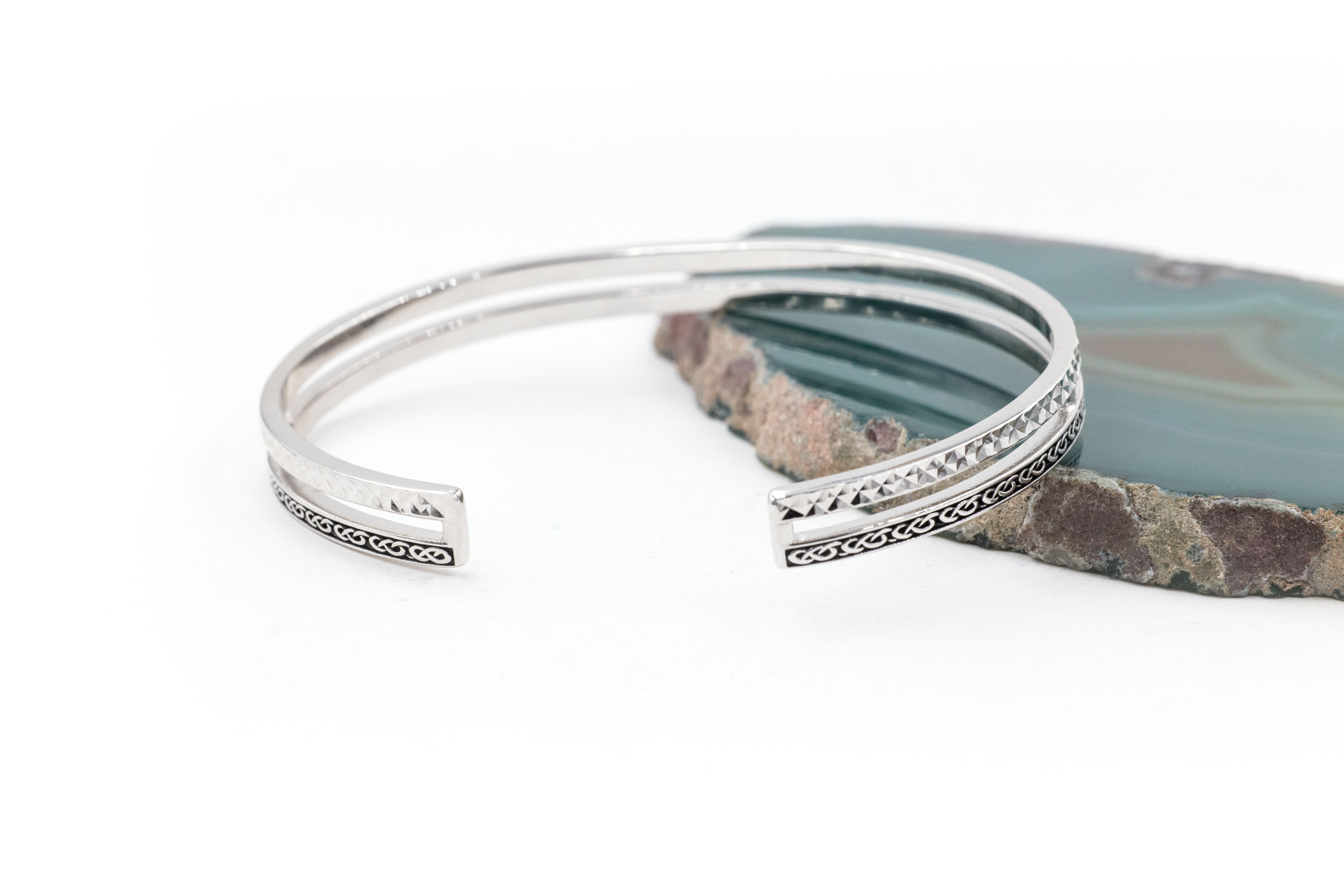 Authentic Sterling Silver Celtic Knot Bracelet For Women With a Oxidized Finish. Picture Of The Back.