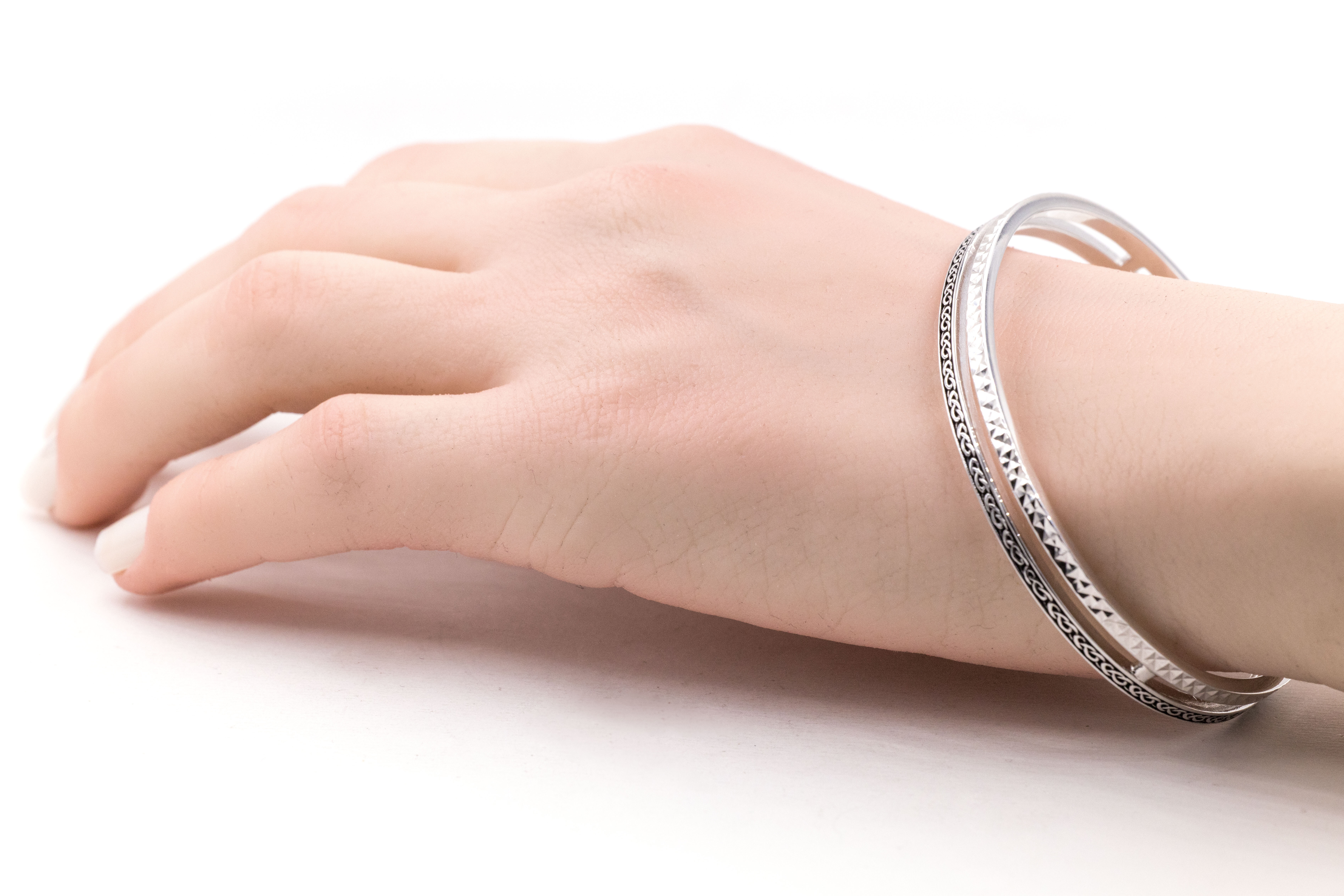 Real Sterling Silver Celtic Knot Bracelet For Women With a Oxidized Finish - Model Photo