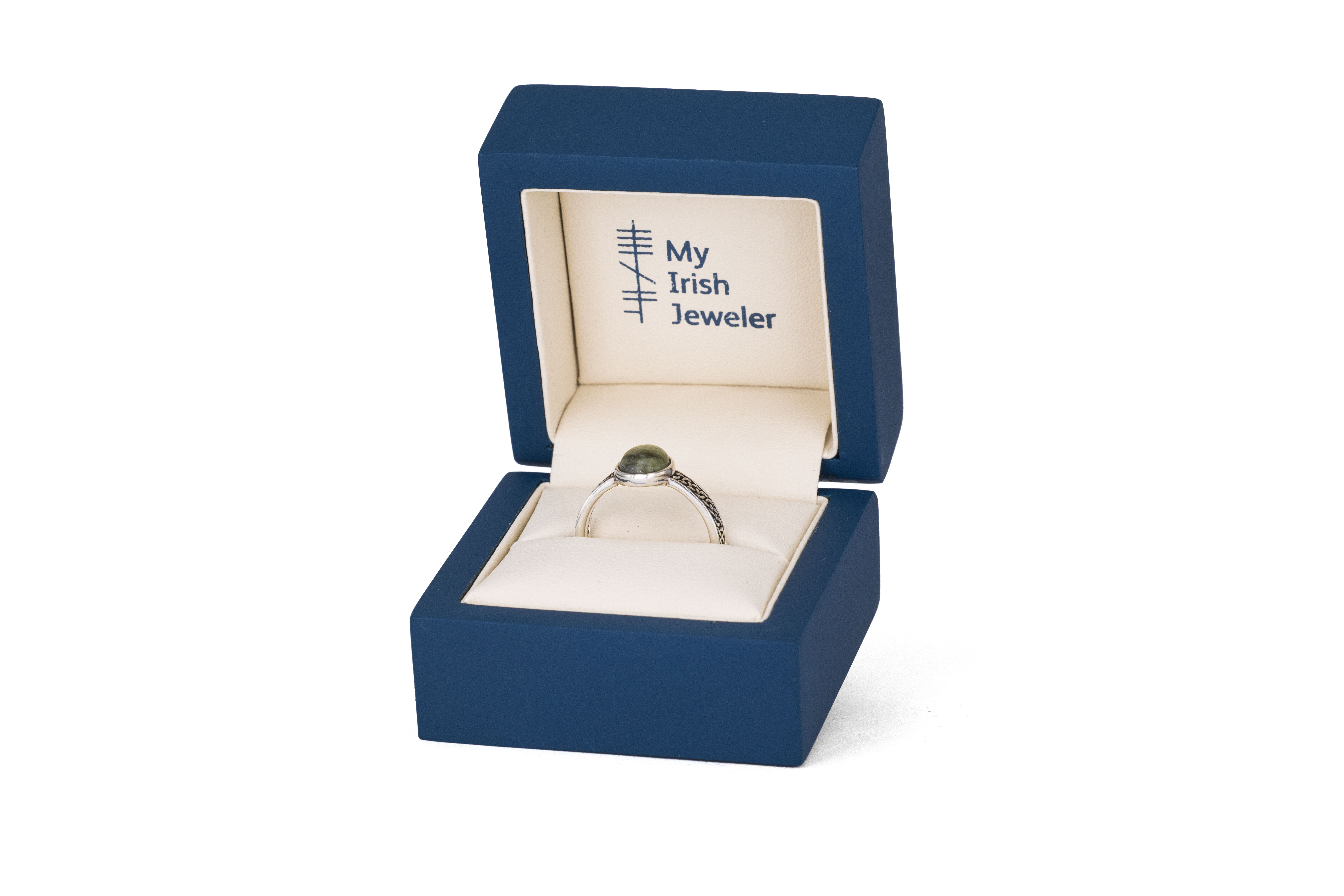 Authentic Sterling Silver Connemara Marble & Celtic Knot Ring For Women With a Oxidized Finish