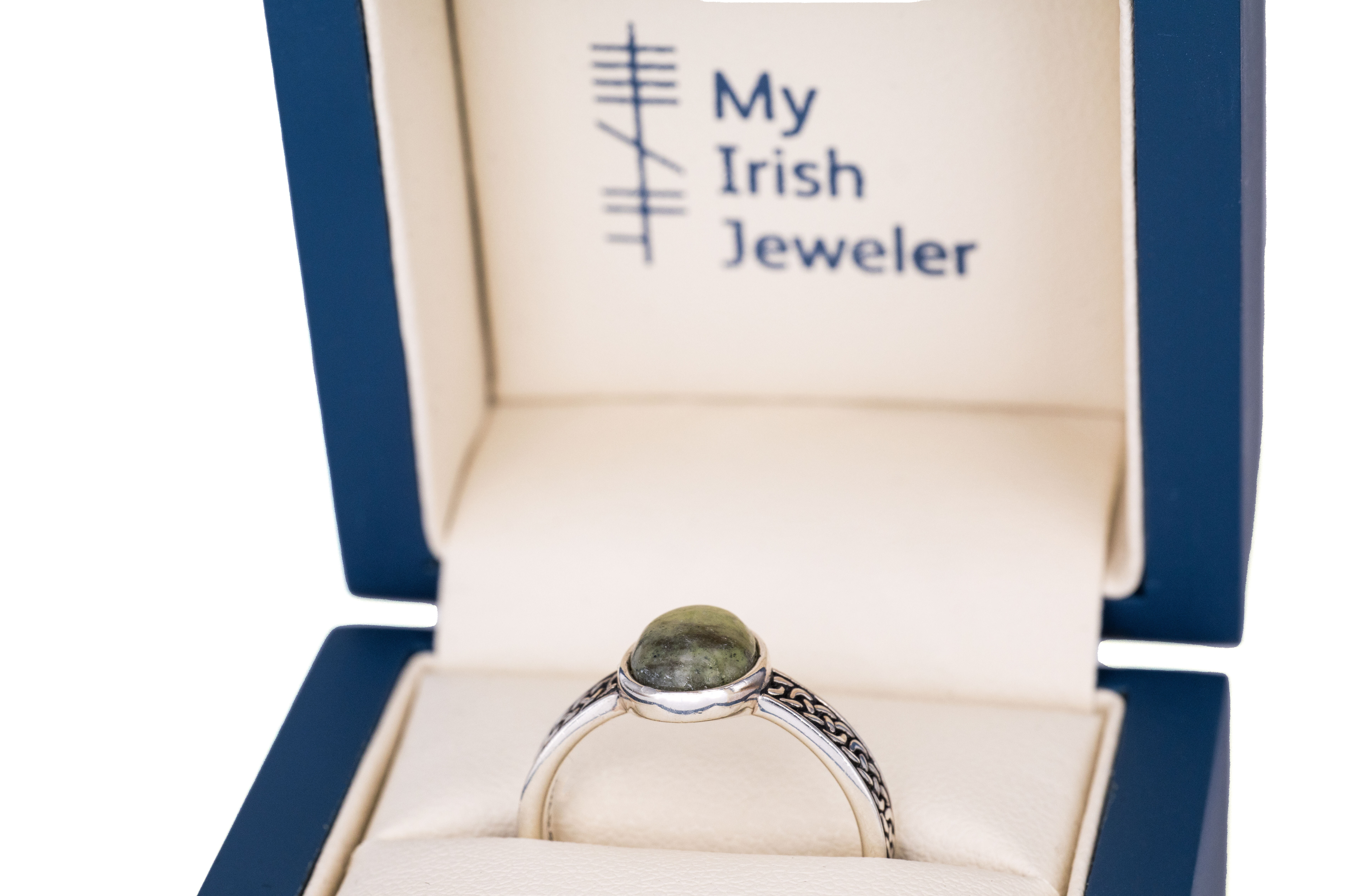 Striking Sterling Silver Connemara Marble Ring With a Oxidized Finish For Women