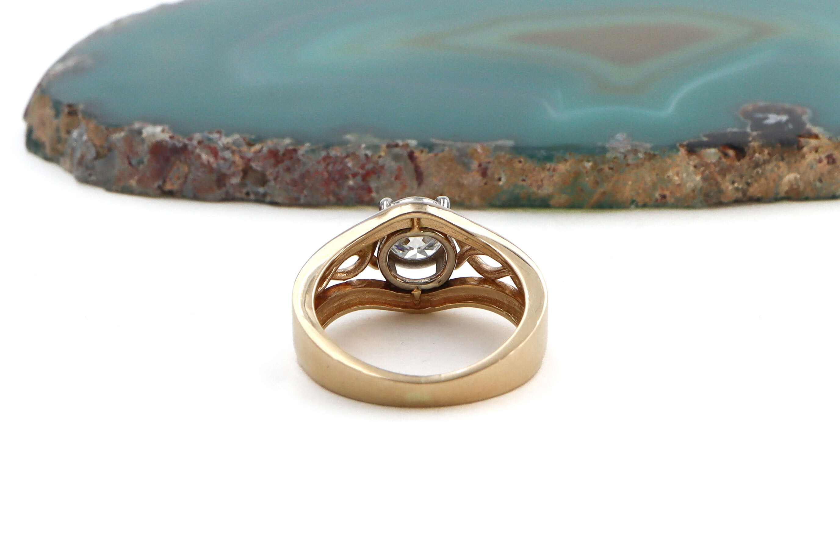 Attractive Yellow Gold & White Gold Celtic Knot 1.00ct Lab Grown Diamond Engagement Ring With a Polished Finish For Women. Picture Of The Back.