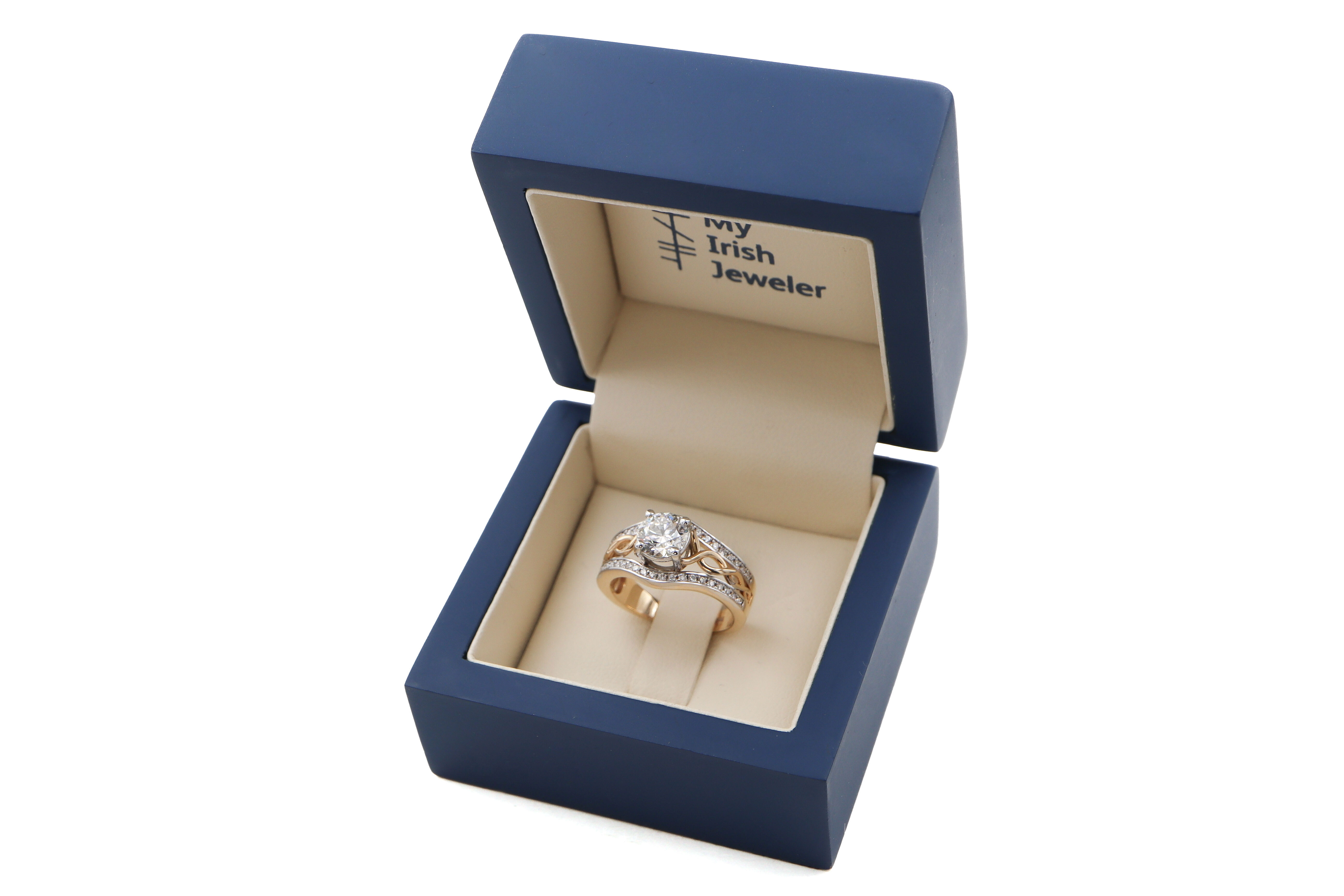 Genuine Yellow Gold & White Gold Celtic Knot 2.0mm Ring For Women With a Polished Finish. In Luxury Packaging.