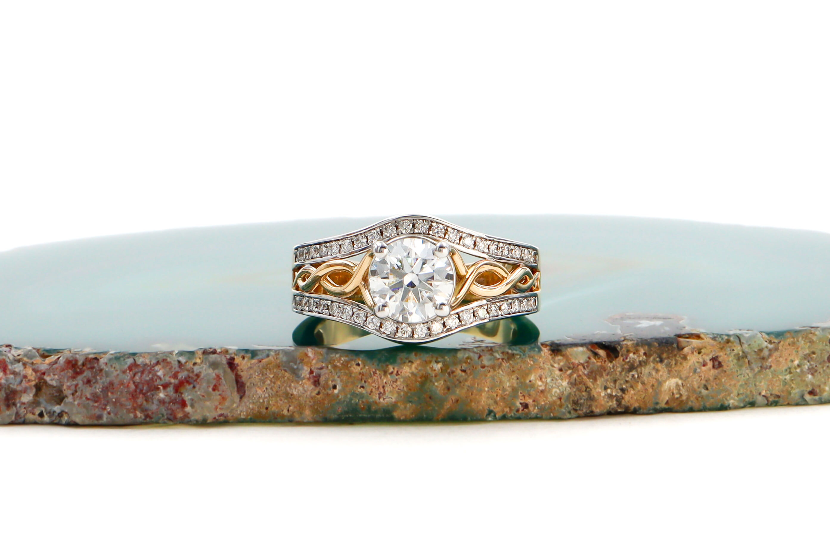 Gorgeous 14K Yellow Gold & White Gold Celtic Knot 1.00ct Lab Grown Diamond Ring With a Polished Finish For Women