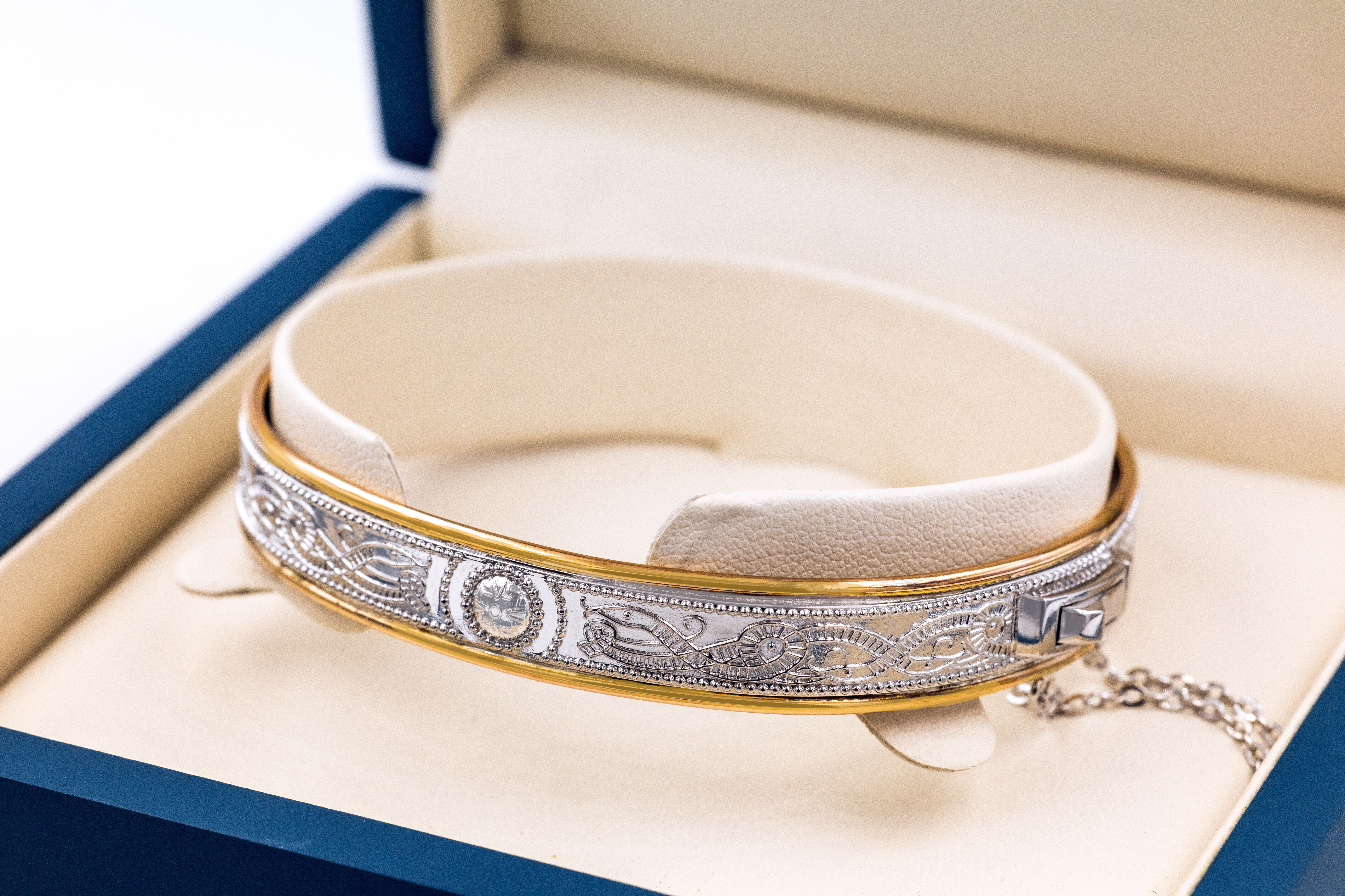 Striking Sterling Silver & Yellow Gold Celtic Warrior Bracelet For Women. In Luxury Packaging.