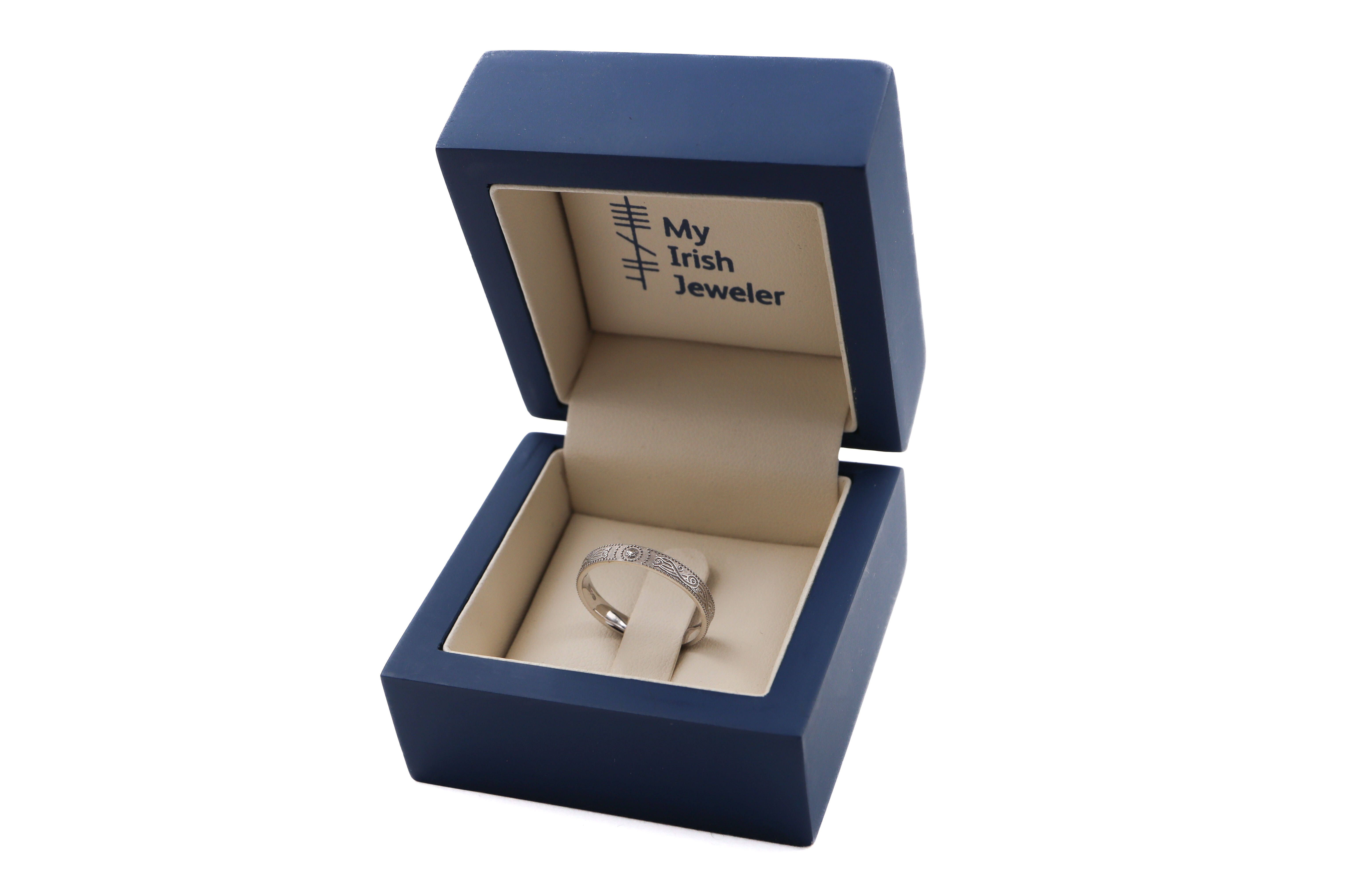 Womens Florentine White Gold Celtic Warrior & Celtic Knot Wedding Ring. In Luxury Packaging.