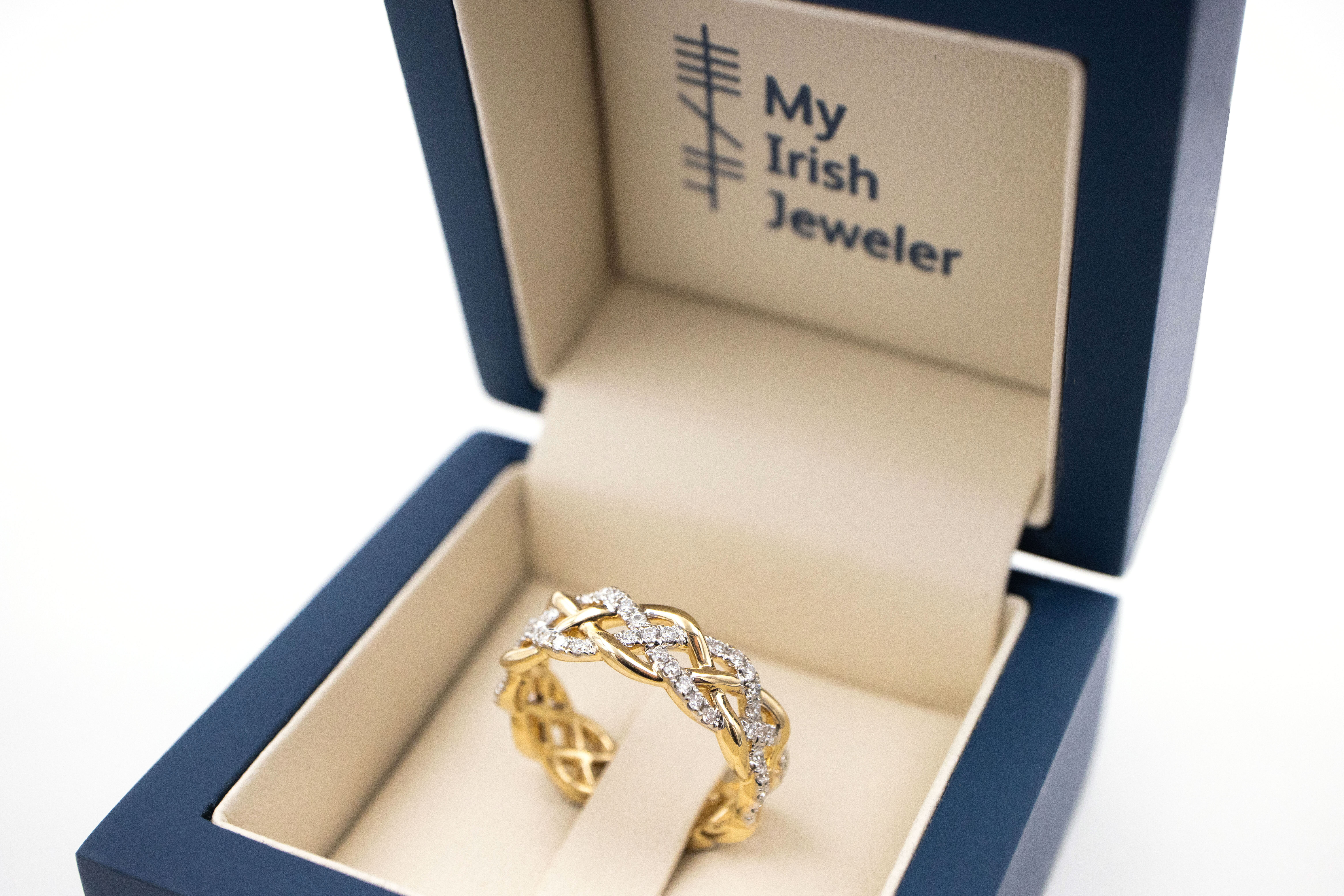 Womens Polished 14K Yellow Gold Celtic Knot Wedding Ring. In Luxury Packaging.