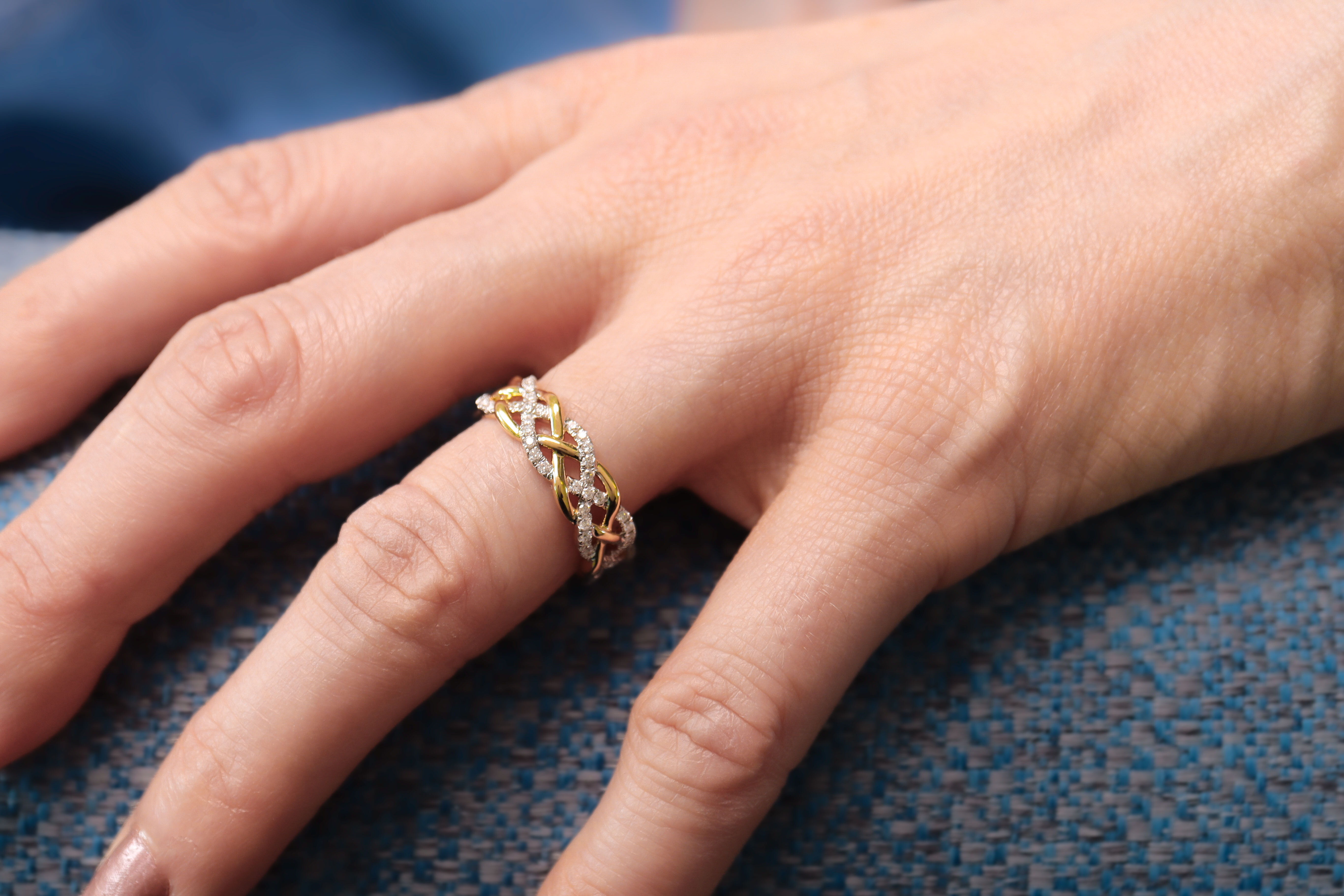 Authentic Yellow Gold Celtic Knot Ring For Women With a Polished Finish - Model Photo