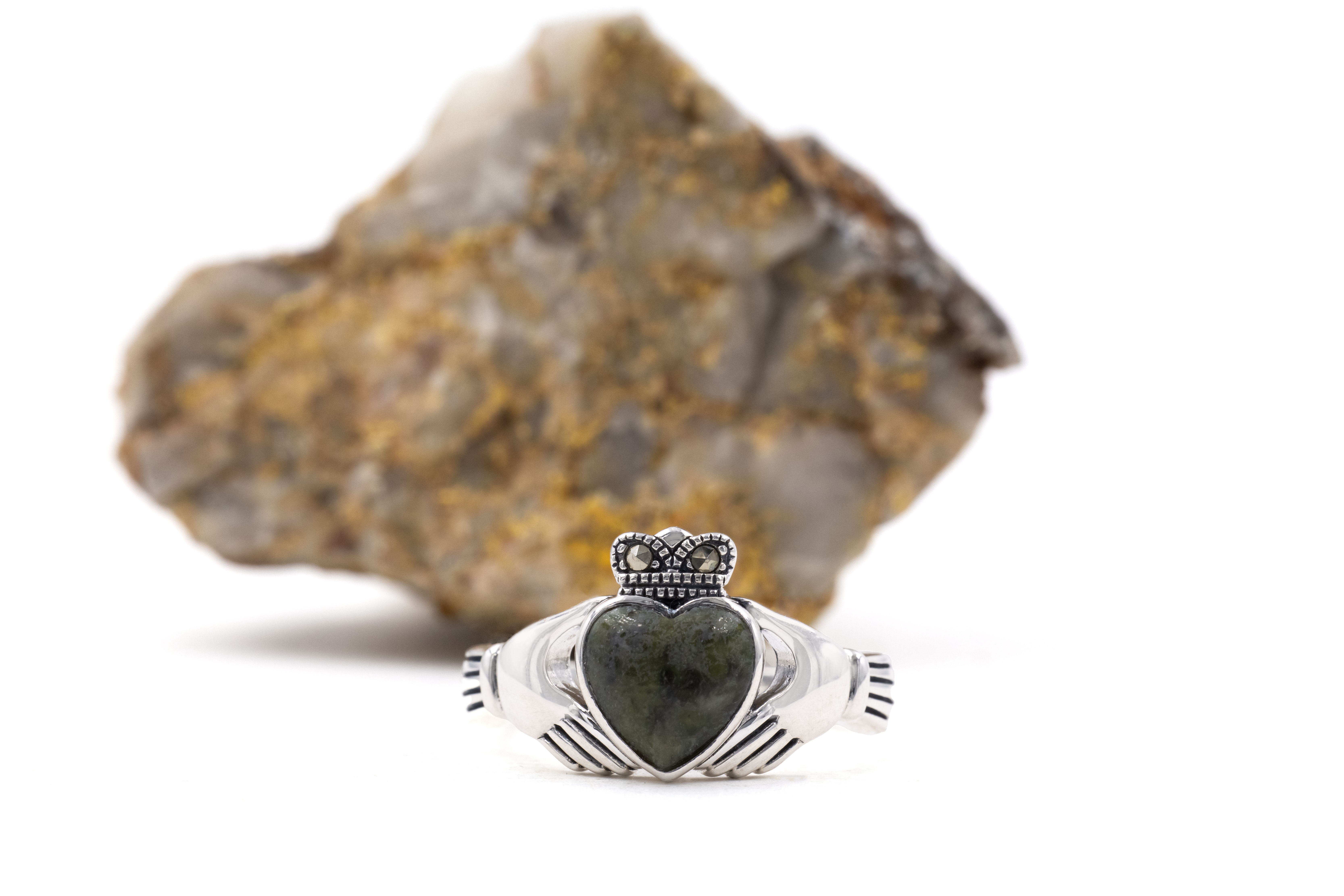 Authentic Sterling Silver Connemara Marble & Claddagh Ring For Women With a Polished Finish