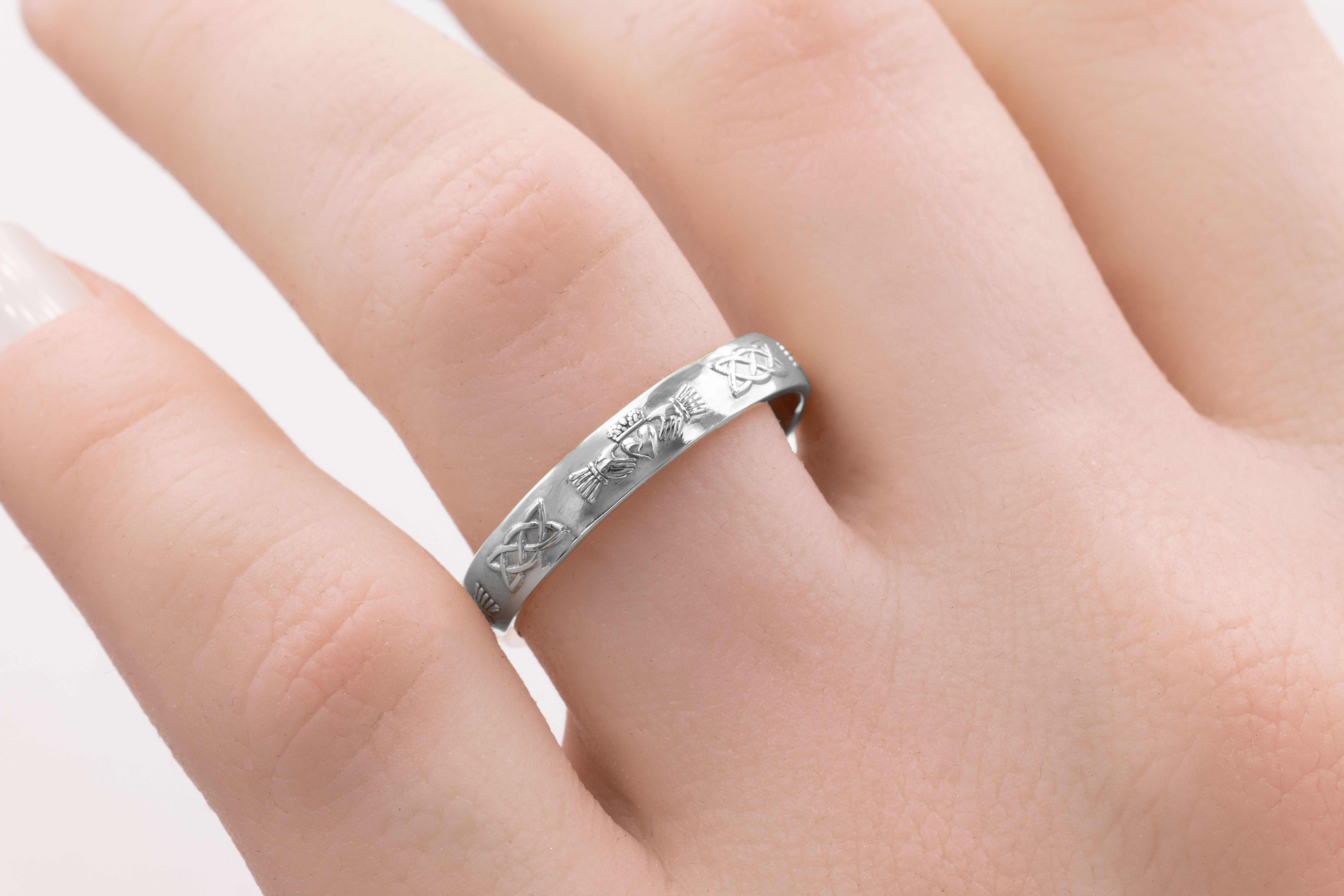 Womens Polished Claddagh Ring in Real 14K White Gold