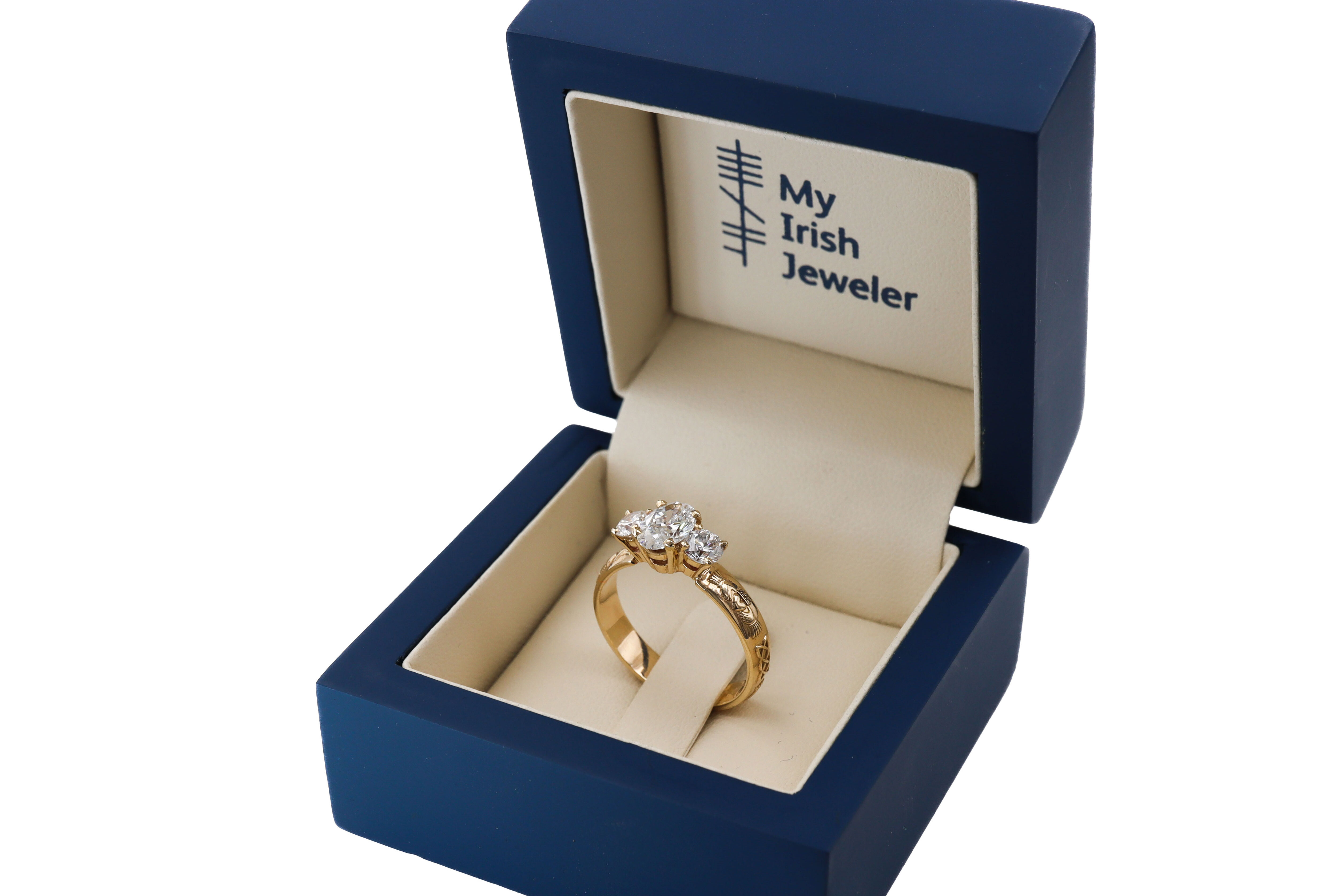 Womens Polished Claddagh & Celtic Knot 3.6mm Ring in Real Yellow Gold. In Luxury Packaging.