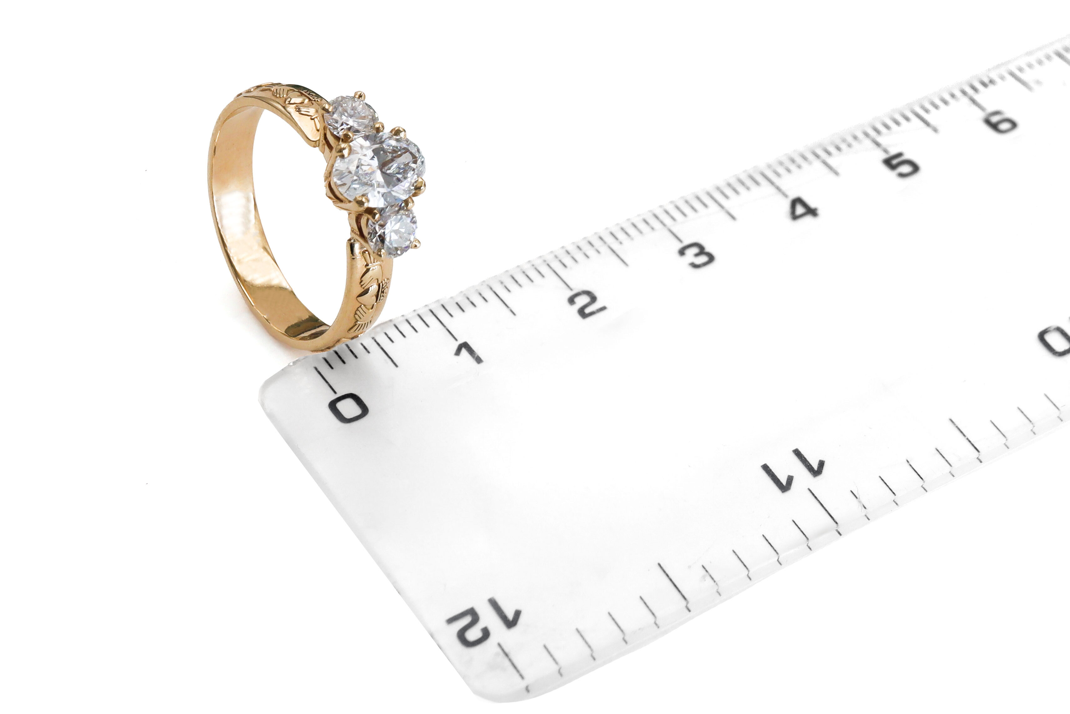 Womens Claddagh 0.75ct Lab Grown Diamond Ring in 14K Yellow Gold With a Polished Finish. Picture For Scale.