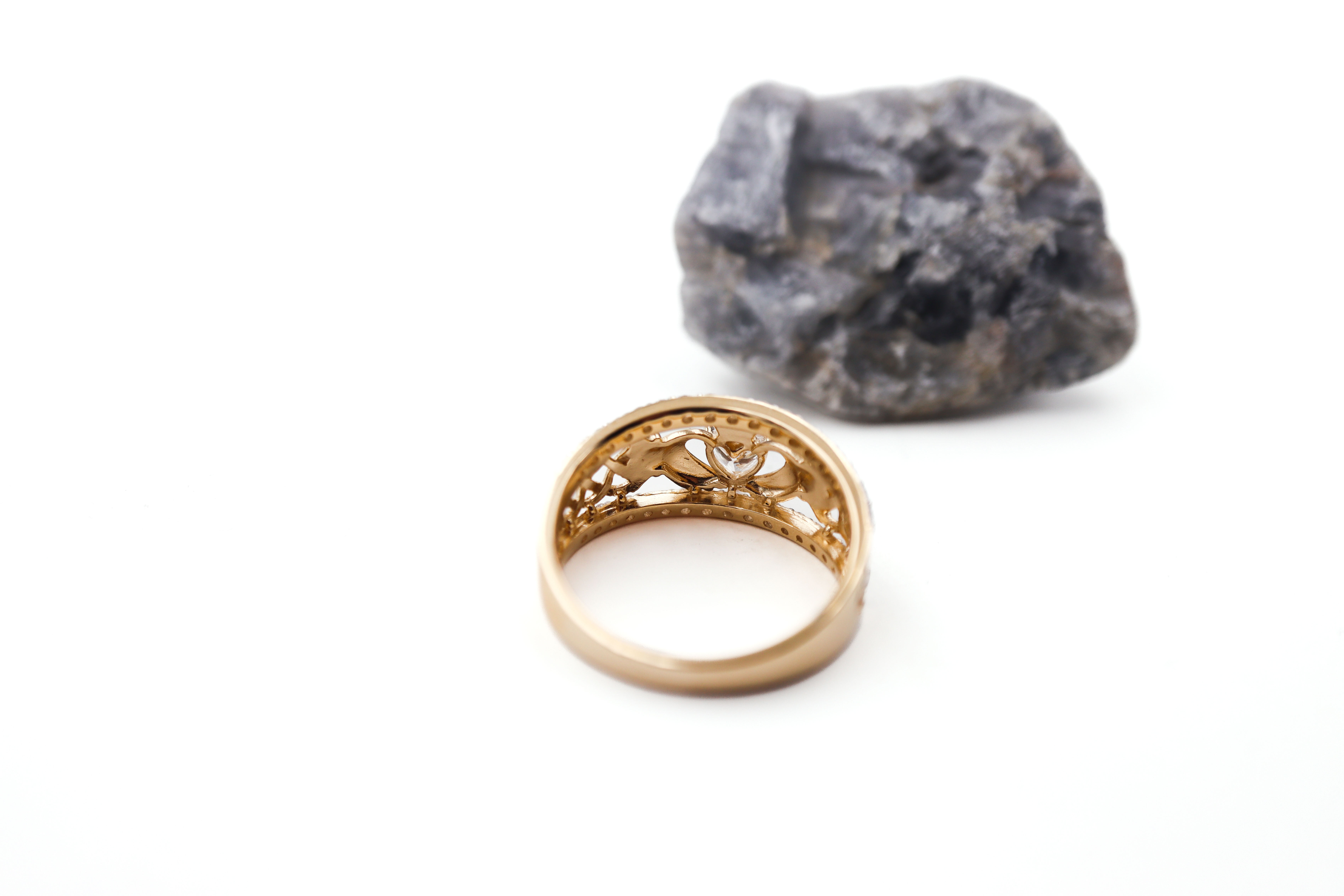 Womens Polished Claddagh & Celtic Knot Anniversary Ring in Real 14K Yellow Gold. Picture Of The Back.