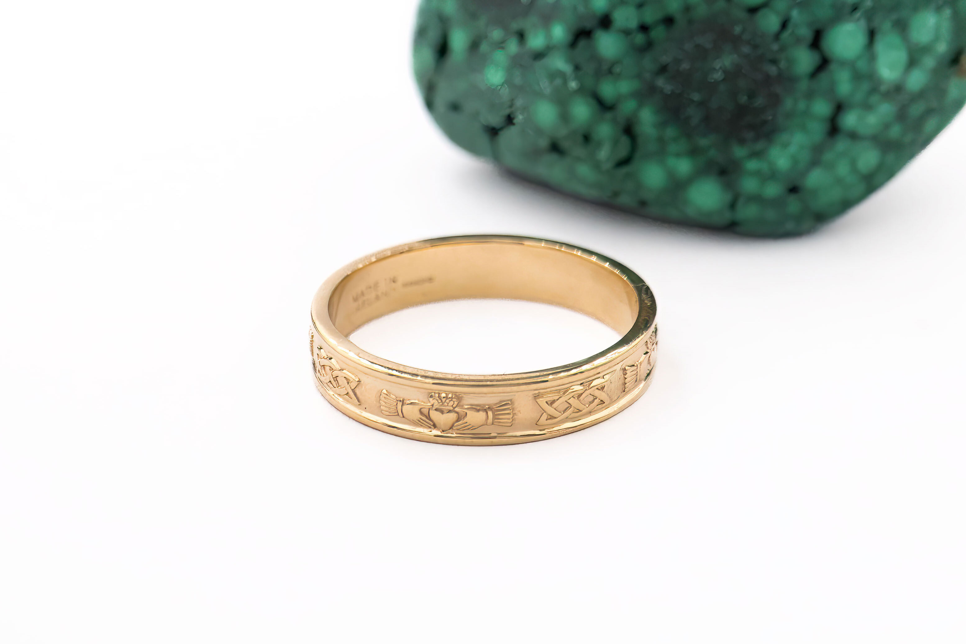 Romantic Yellow Gold Claddagh & Celtic Knot Wedding Ring With a Polished Finish For Women