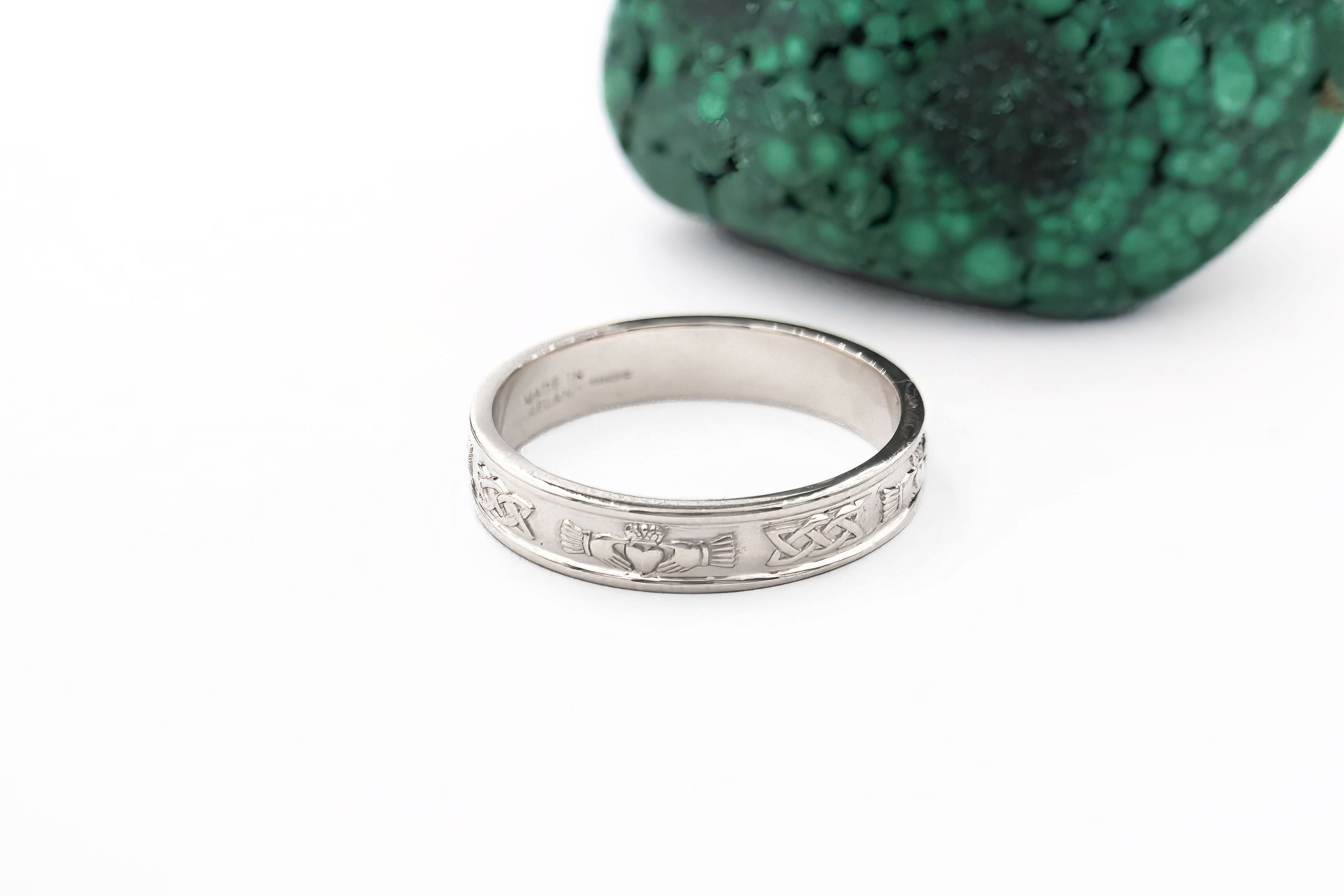 Real White Gold Claddagh & Celtic Knot 6.7mm Ring For Women With a Polished Finish