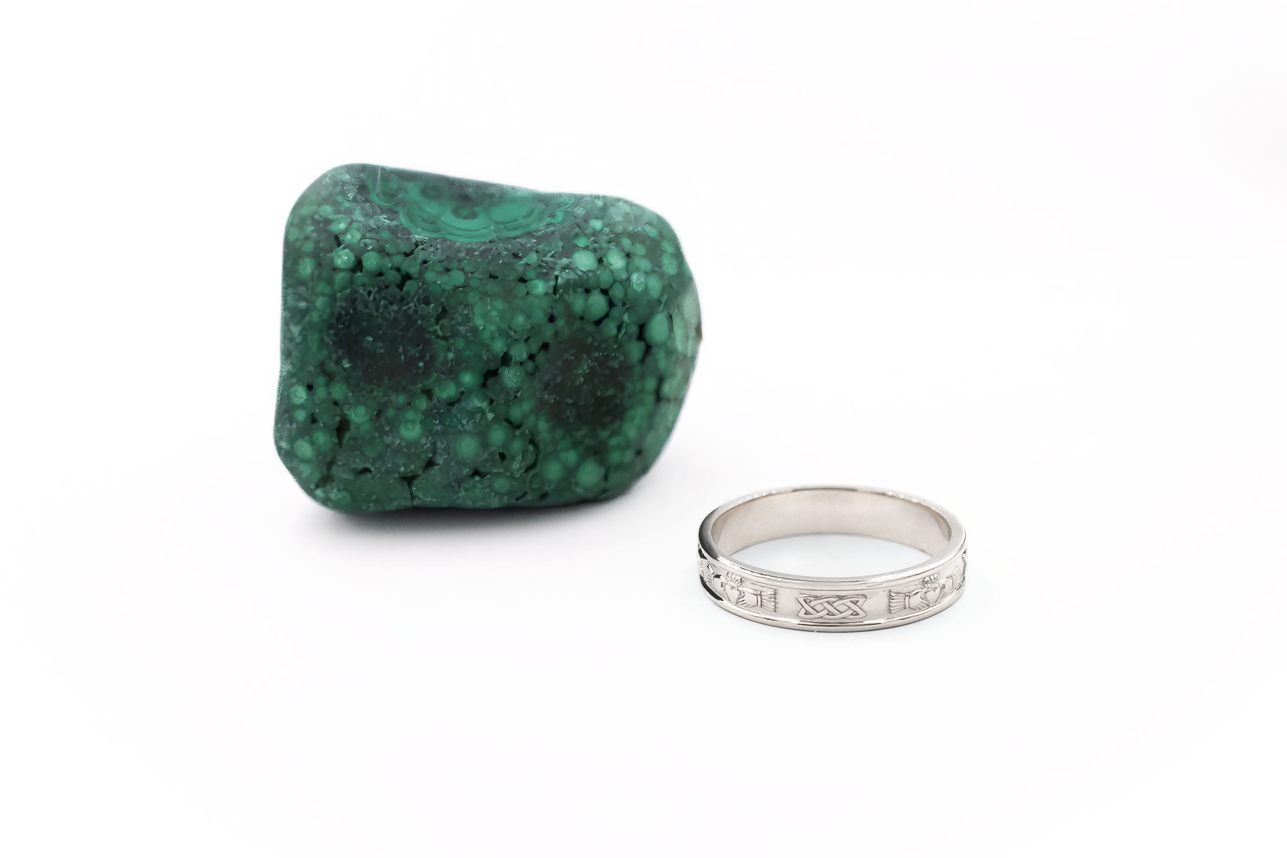 Real Platinum Claddagh & Celtic Knot Gift Set With a Polished Finish. Side View.