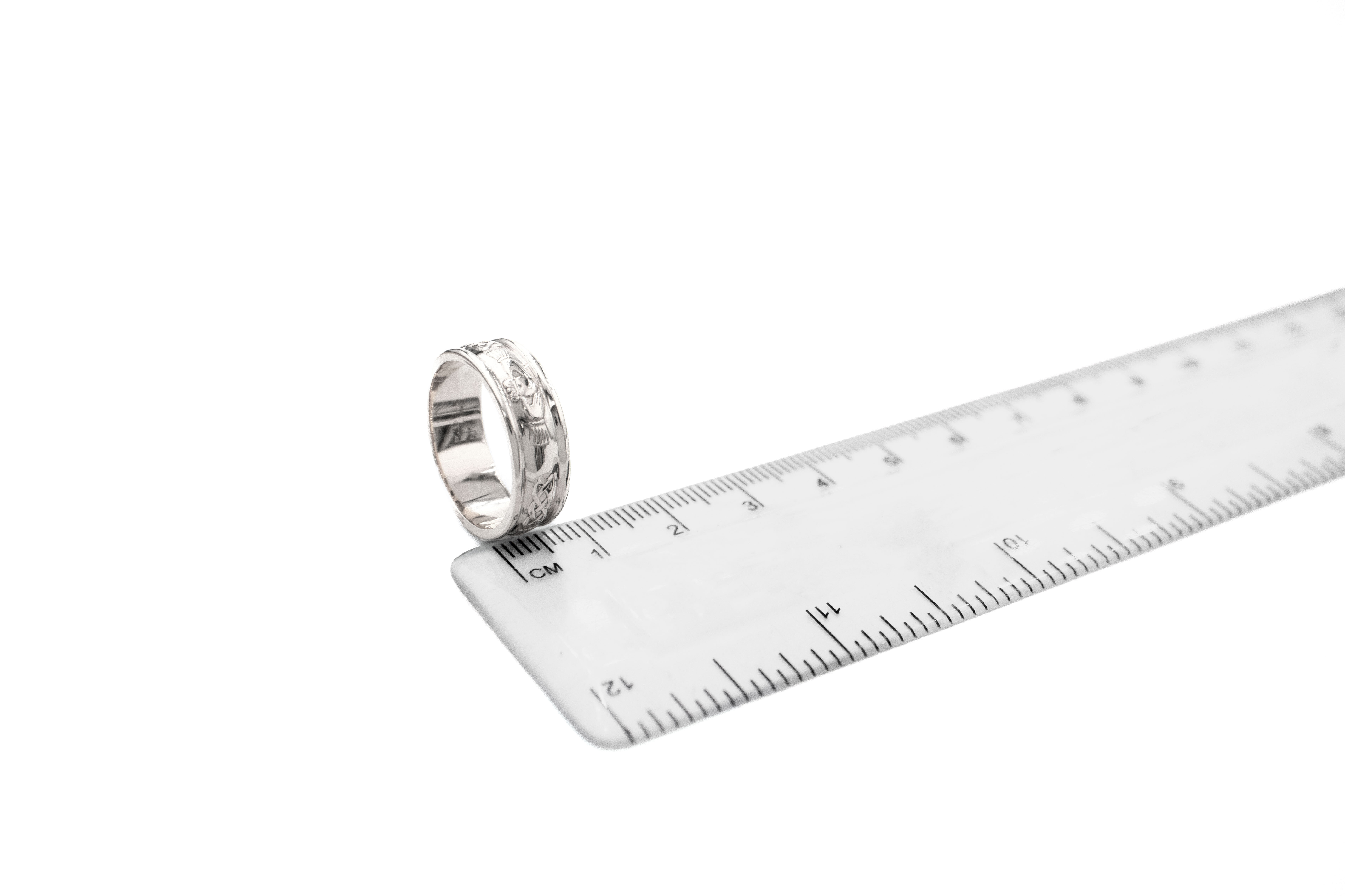 Claddagh Gift Set in Platinum With a Polished Finish. Picture For Scale.