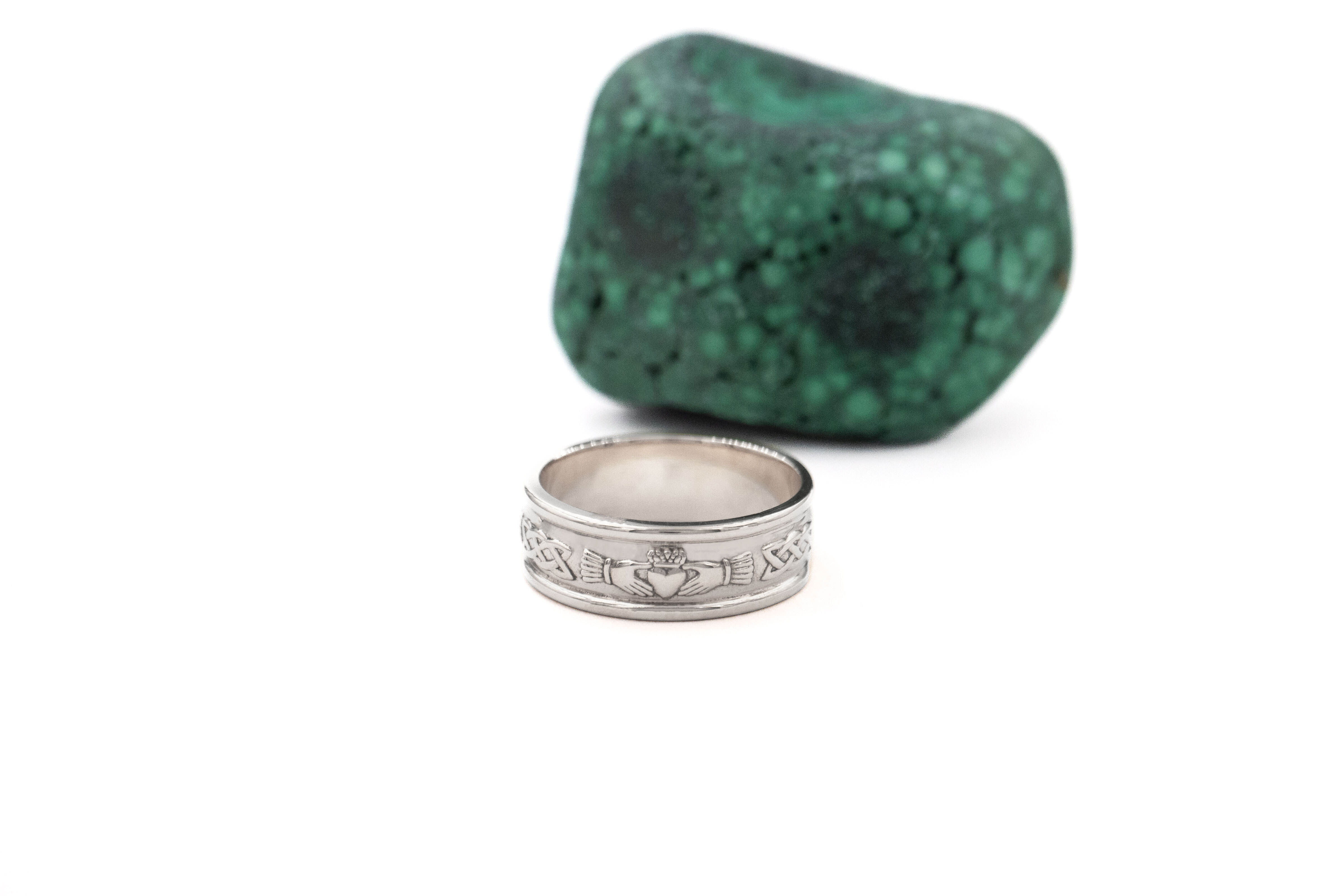 Polished Claddagh Gift Set in Real Platinum. Side View.