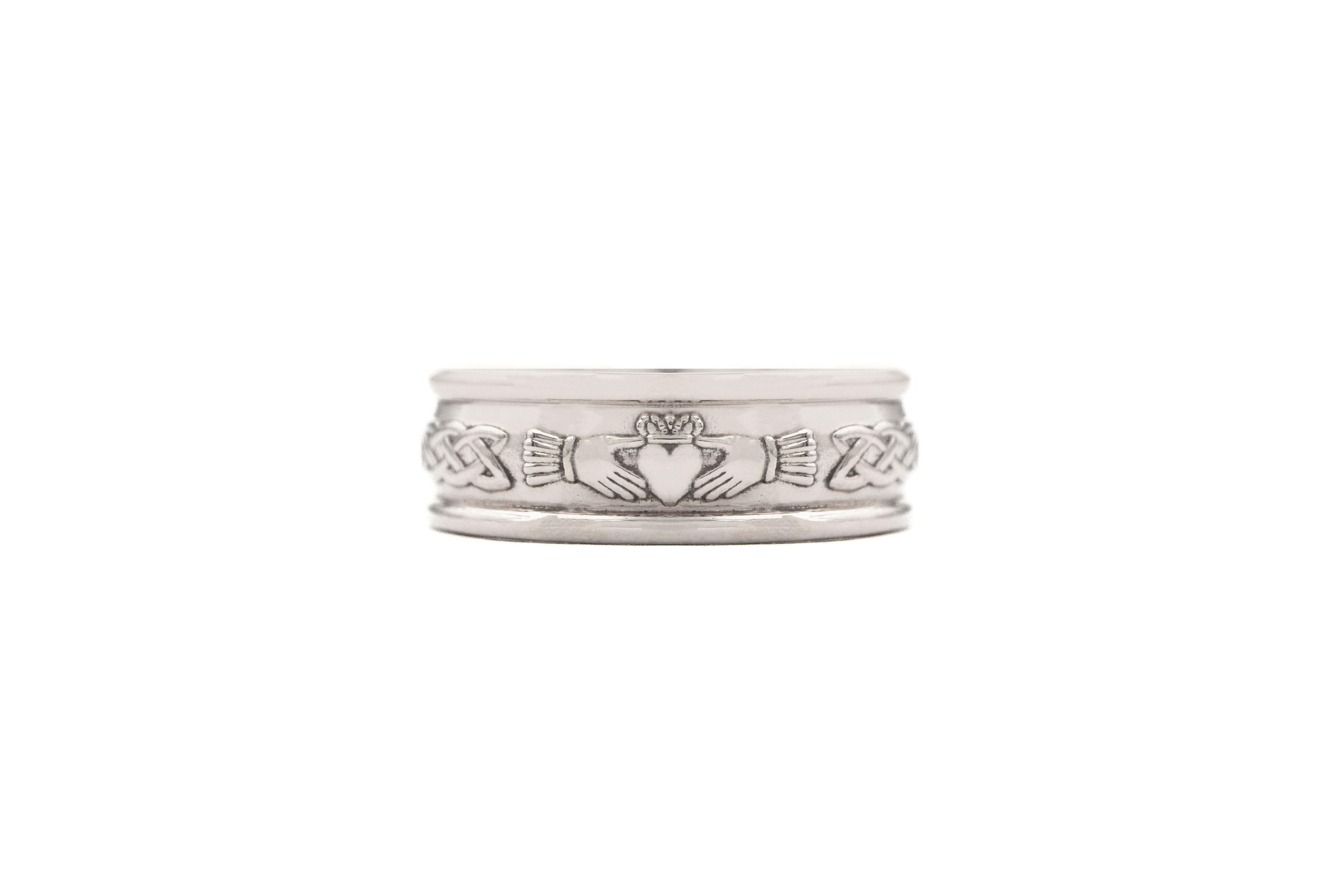Mens Polished White Gold Claddagh 5.0mm Ring