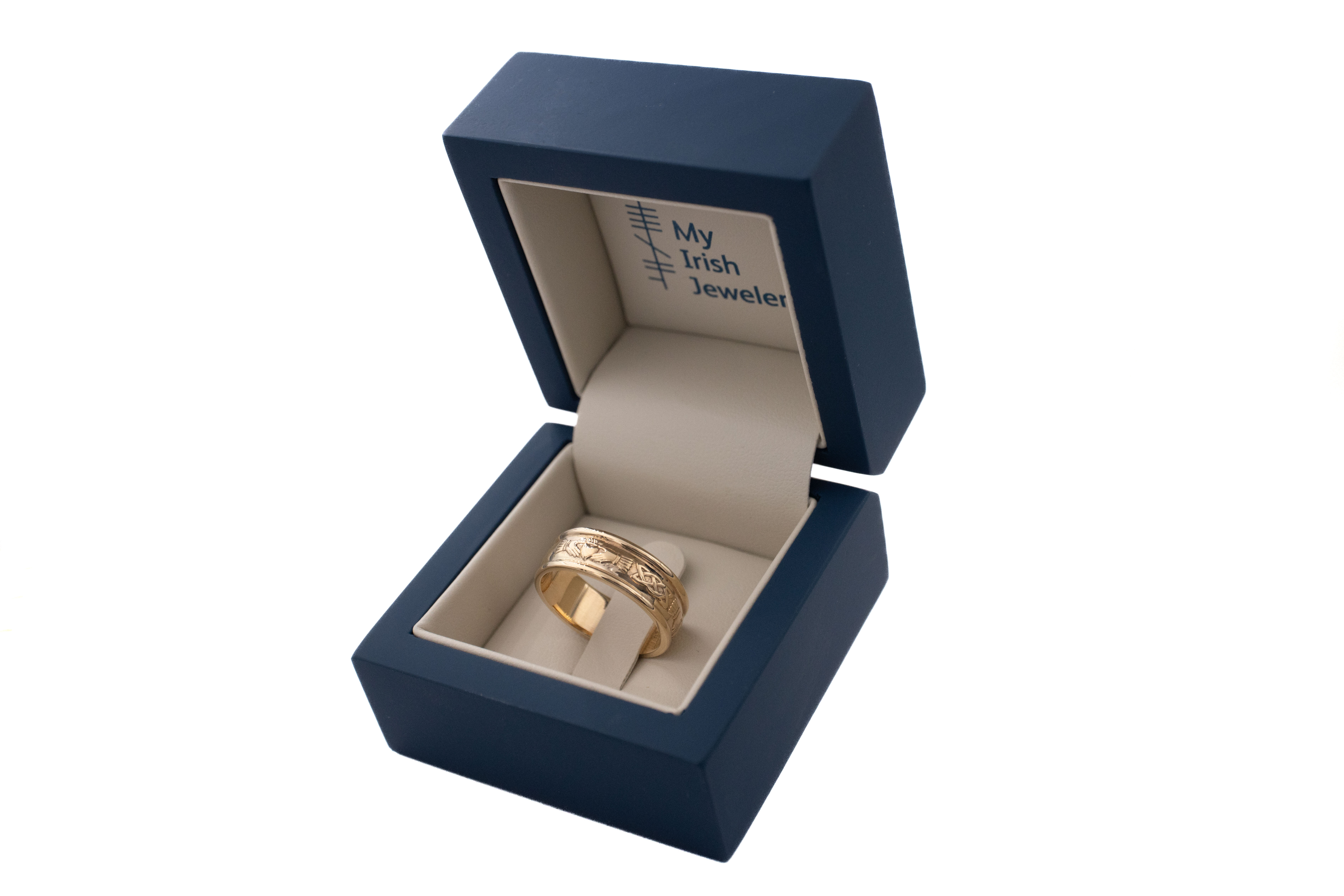 Genuine Yellow Gold Claddagh & Celtic Knot Gift Set With a Polished Finish. In Luxury Packaging.