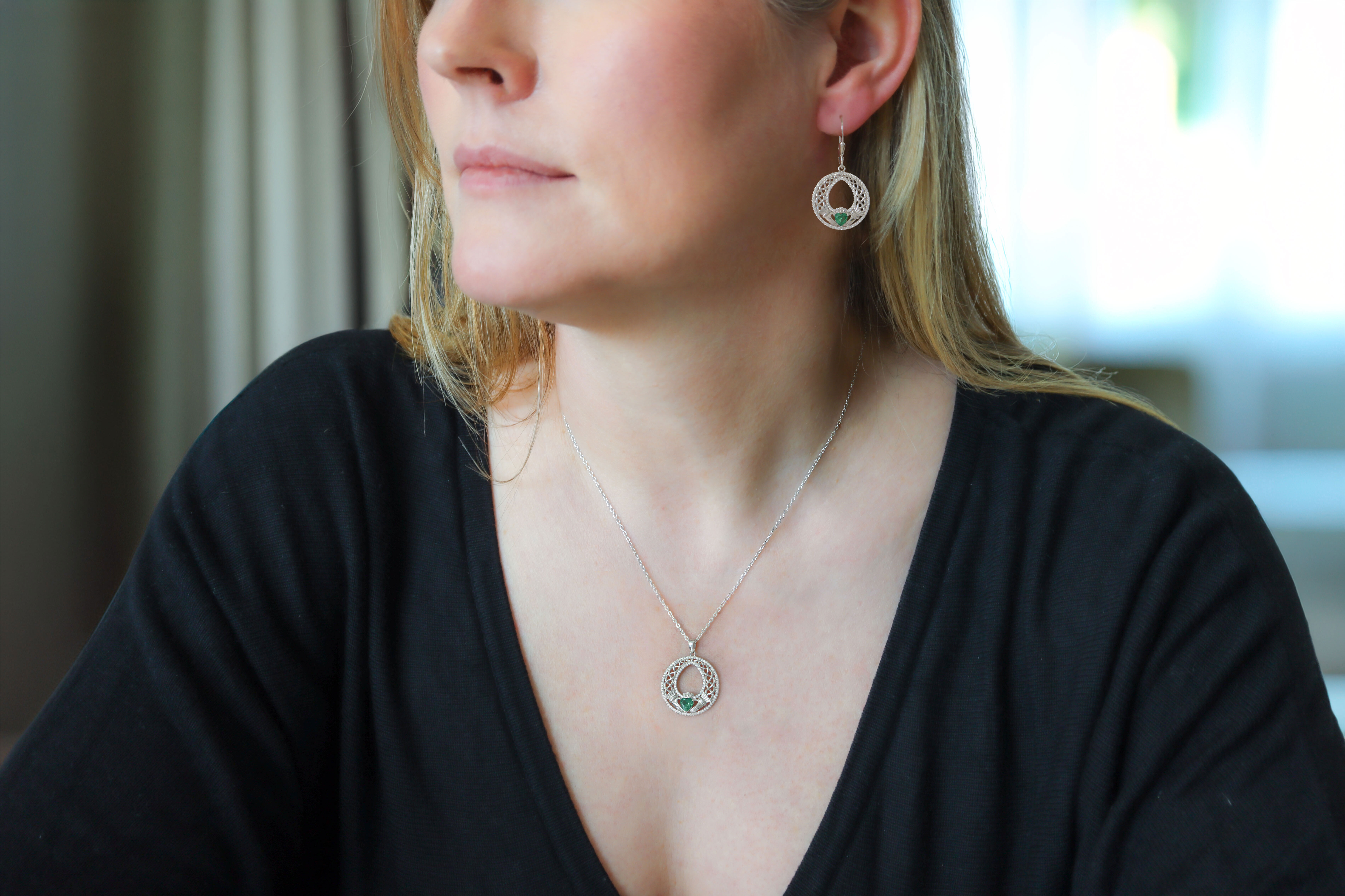 Claddagh Celtic Necklace and Earring Gift Set Sku 25269 model