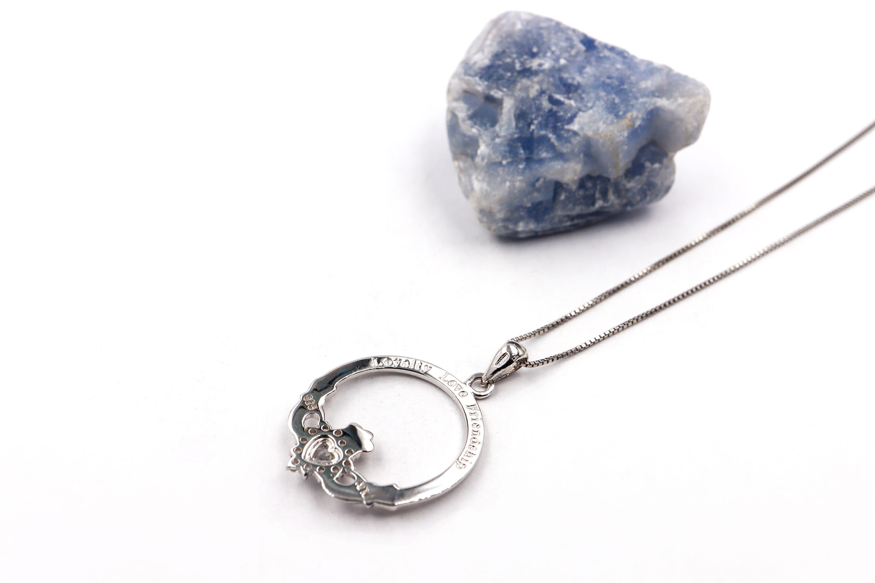 Womens Claddagh Necklace in Real Sterling Silver