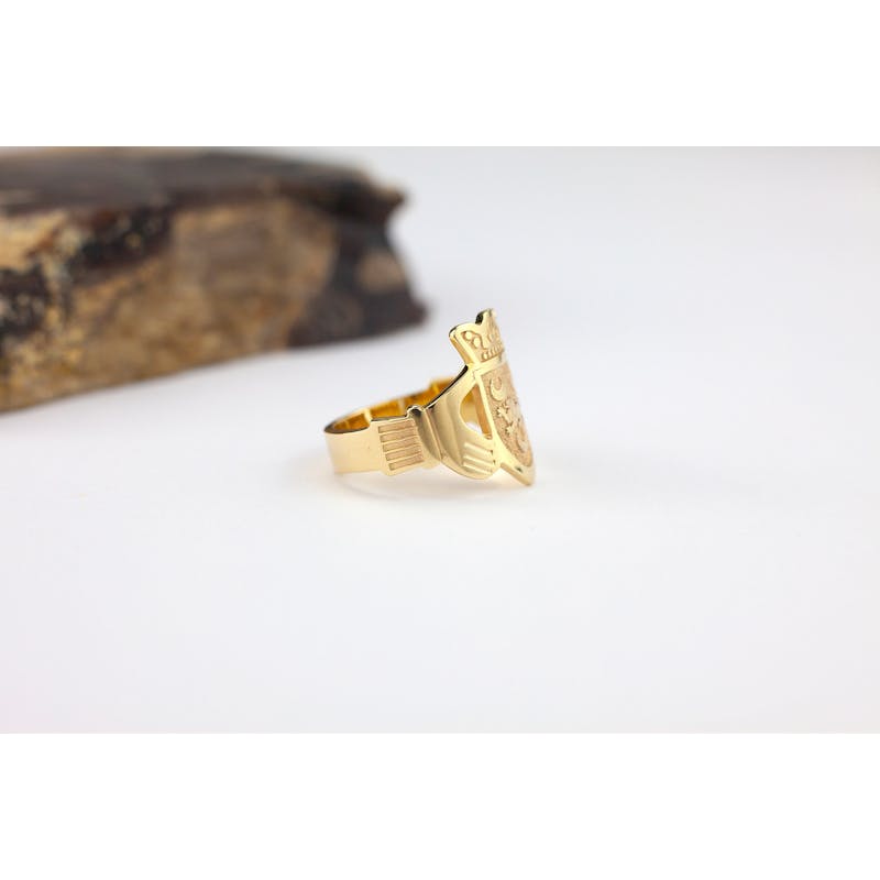 Mens Family Crest 7.8mm Ring in 14K Yellow Gold