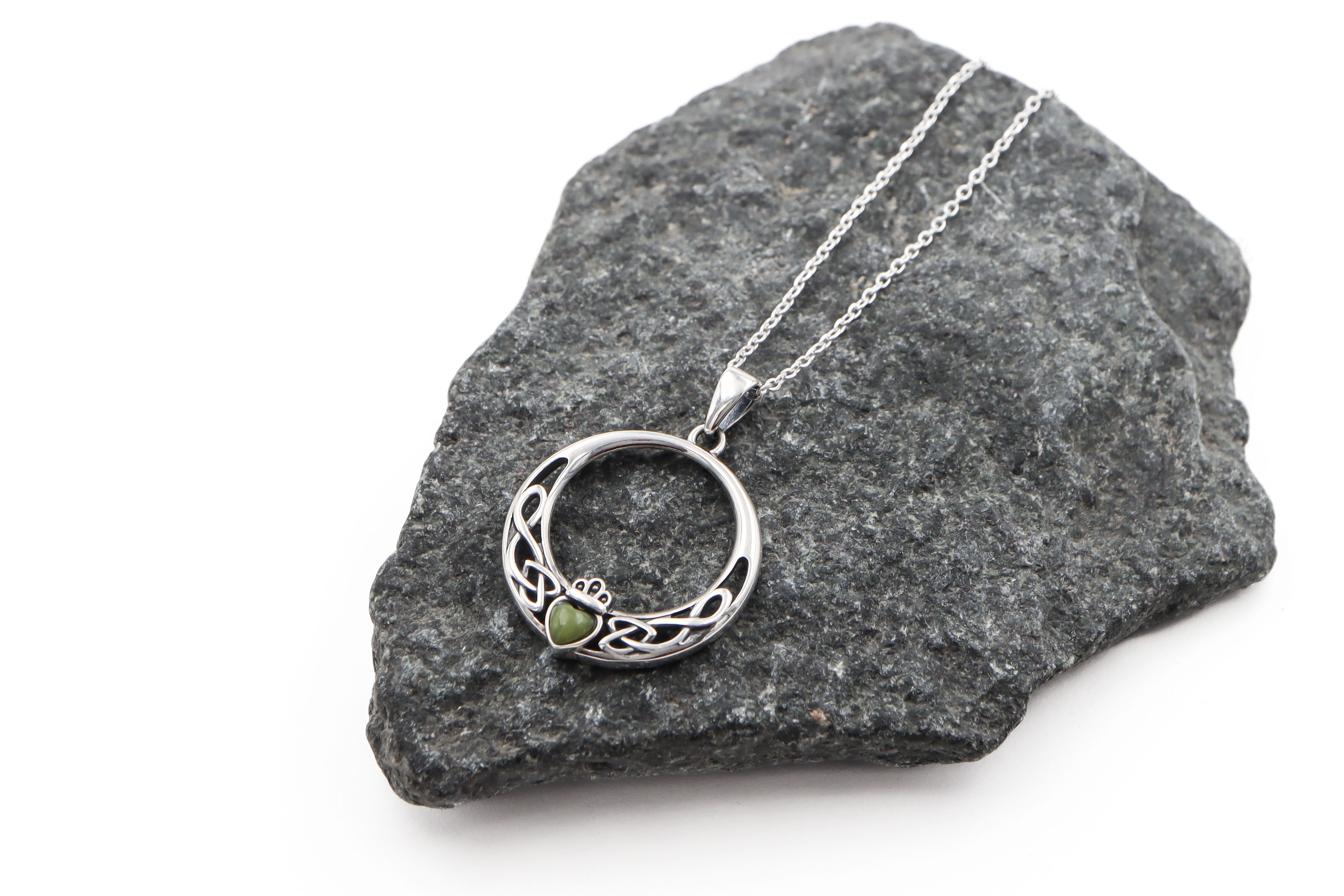 Claddagh Connemara Marble Necklace S Ku 25211 on rock