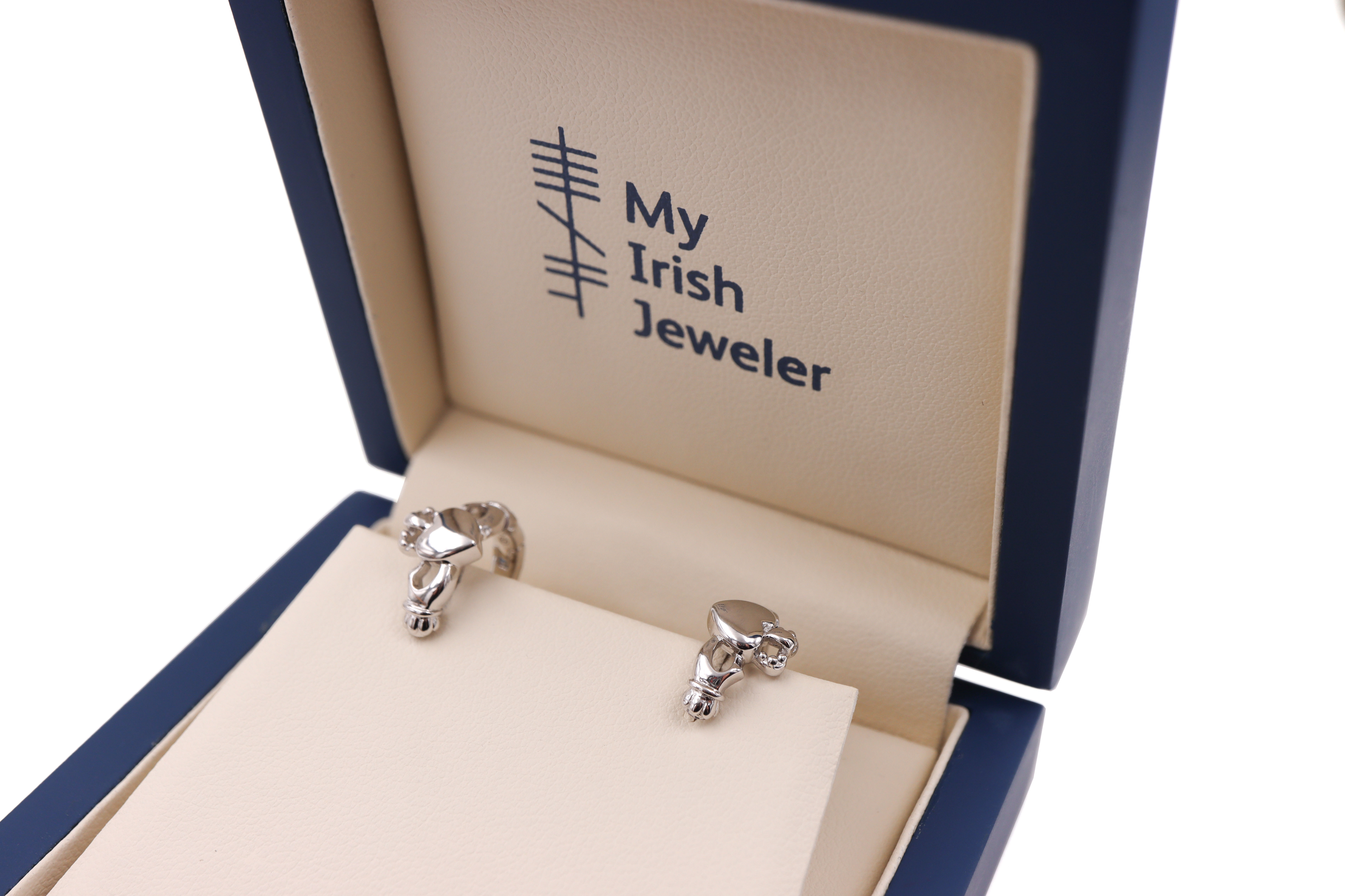Womens Striking Polished Sterling Silver Claddagh Earrings. In Luxury Packaging.