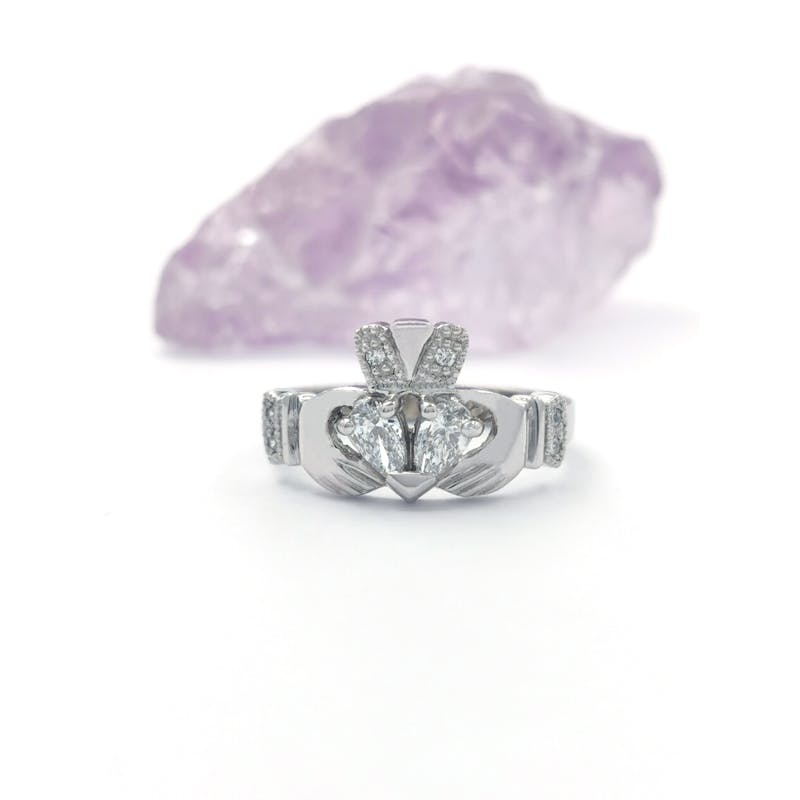 Womens Claddagh Ring in White Gold