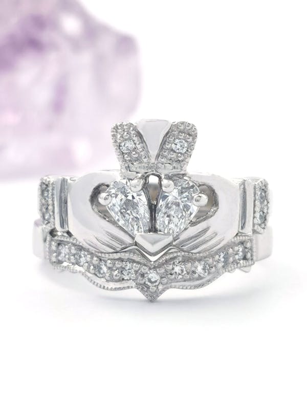 Claddagh Engagement & Wedding Ring with Pear-Shaped Diamonds 0.40cts