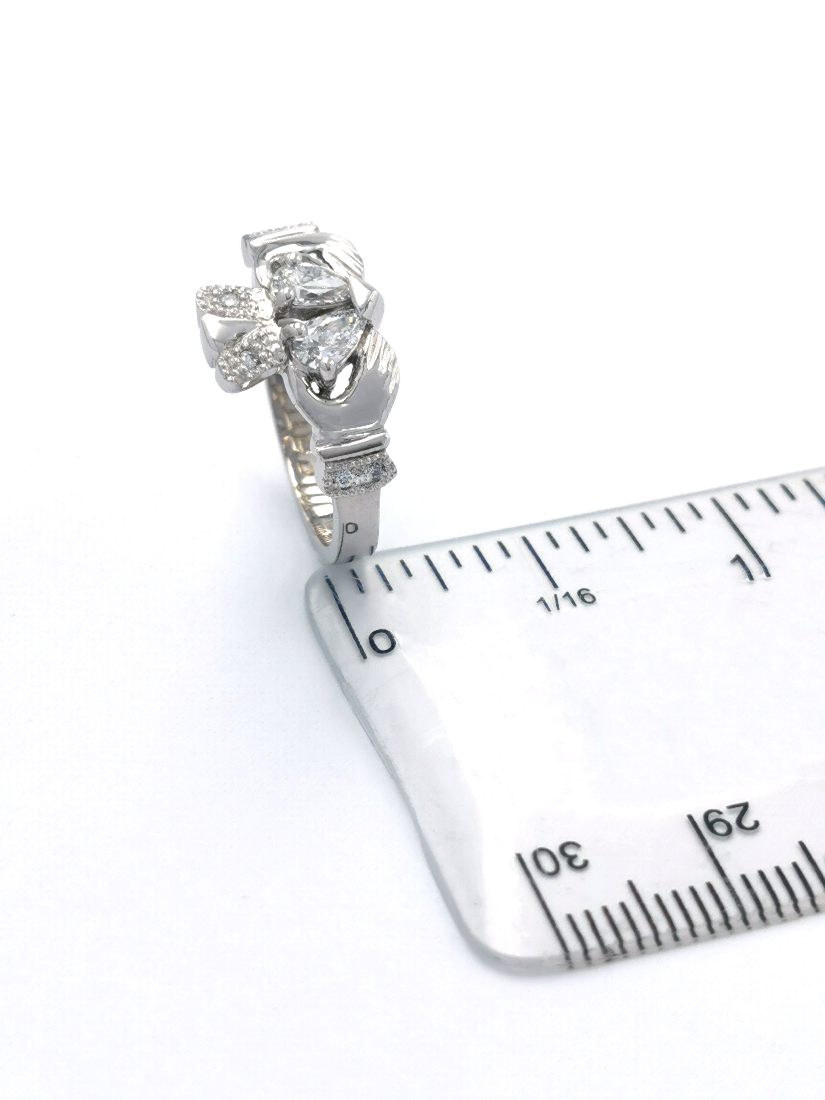 Luxurious Platinum Claddagh Ring For Women. Picture For Scale.