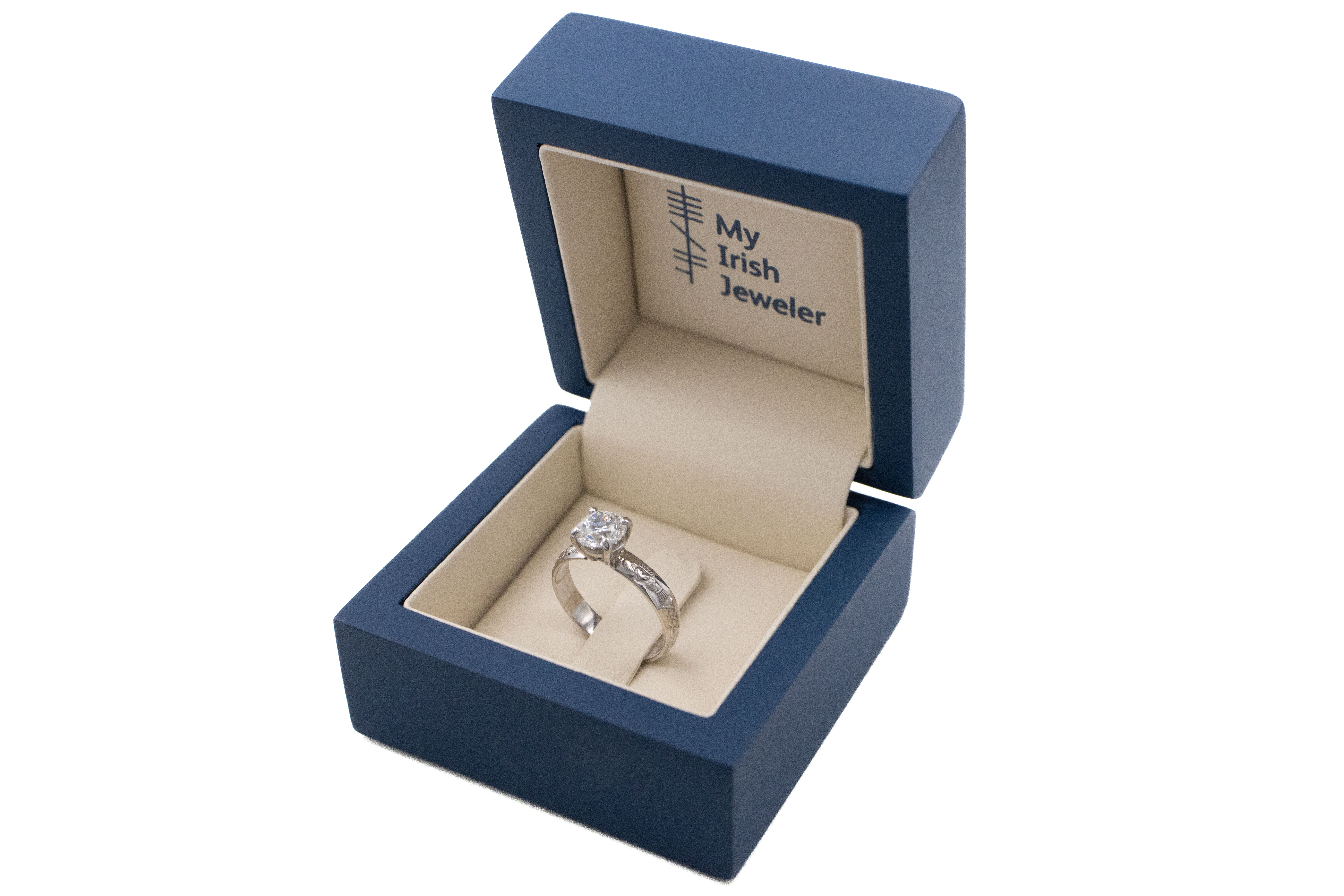 Authentic 14K White Gold Claddagh Ring With a Polished Finish For Women. In Luxury Packaging.