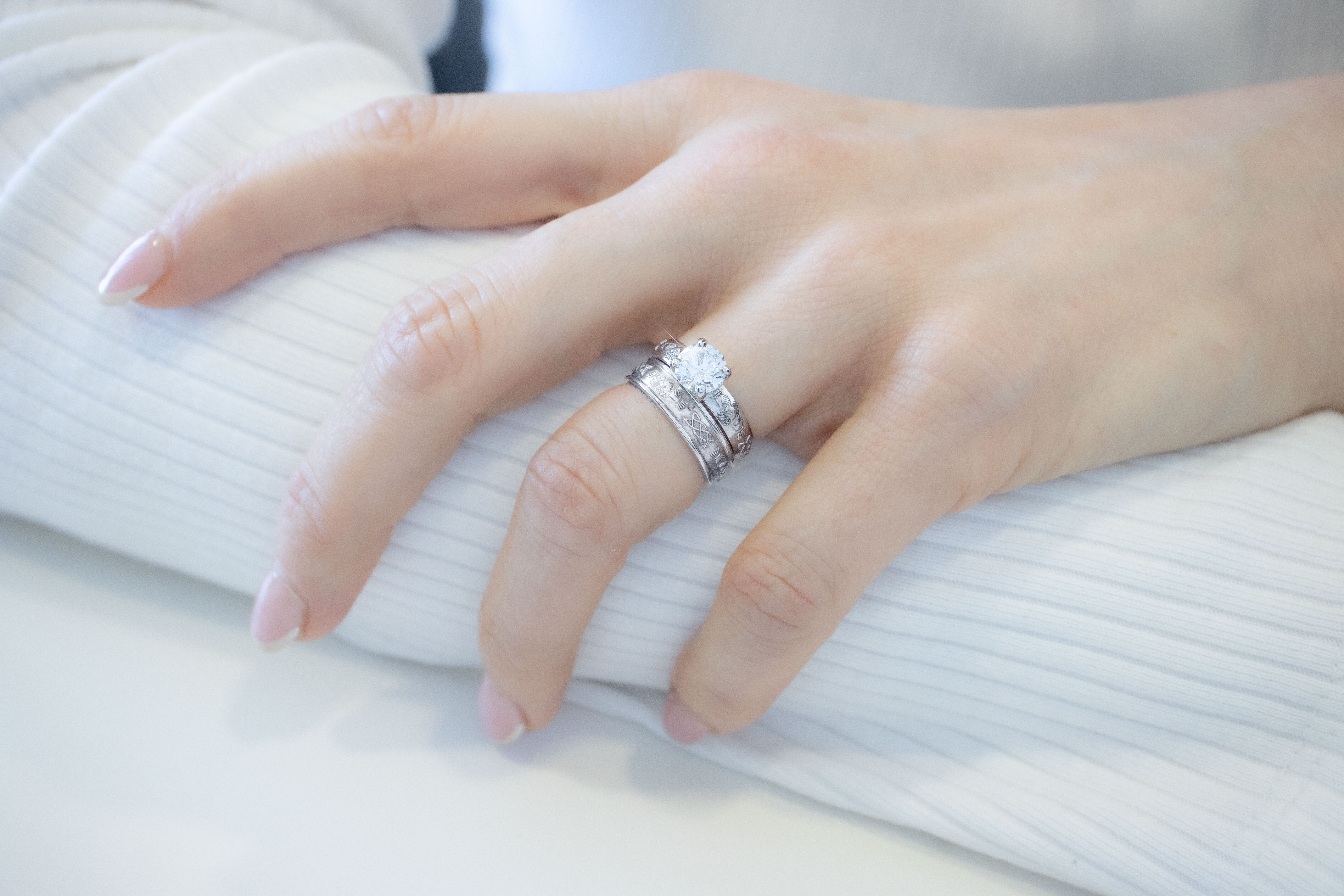 Womens Polished Claddagh 1.00ct Lab Grown Diamond Engagement Ring in Real 14K White Gold - Model Photo