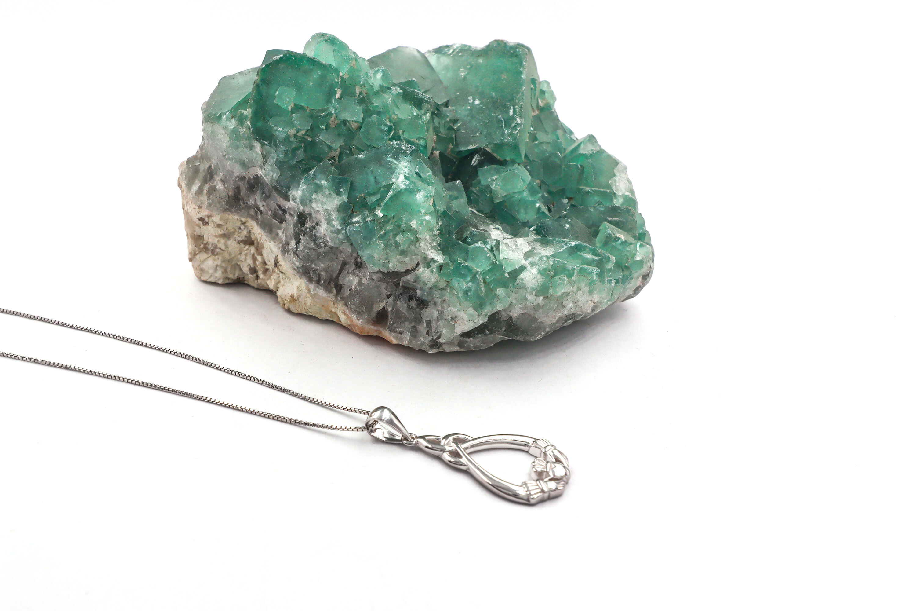 Irish Sterling Silver Claddagh & Trinity Knot Necklace For Women