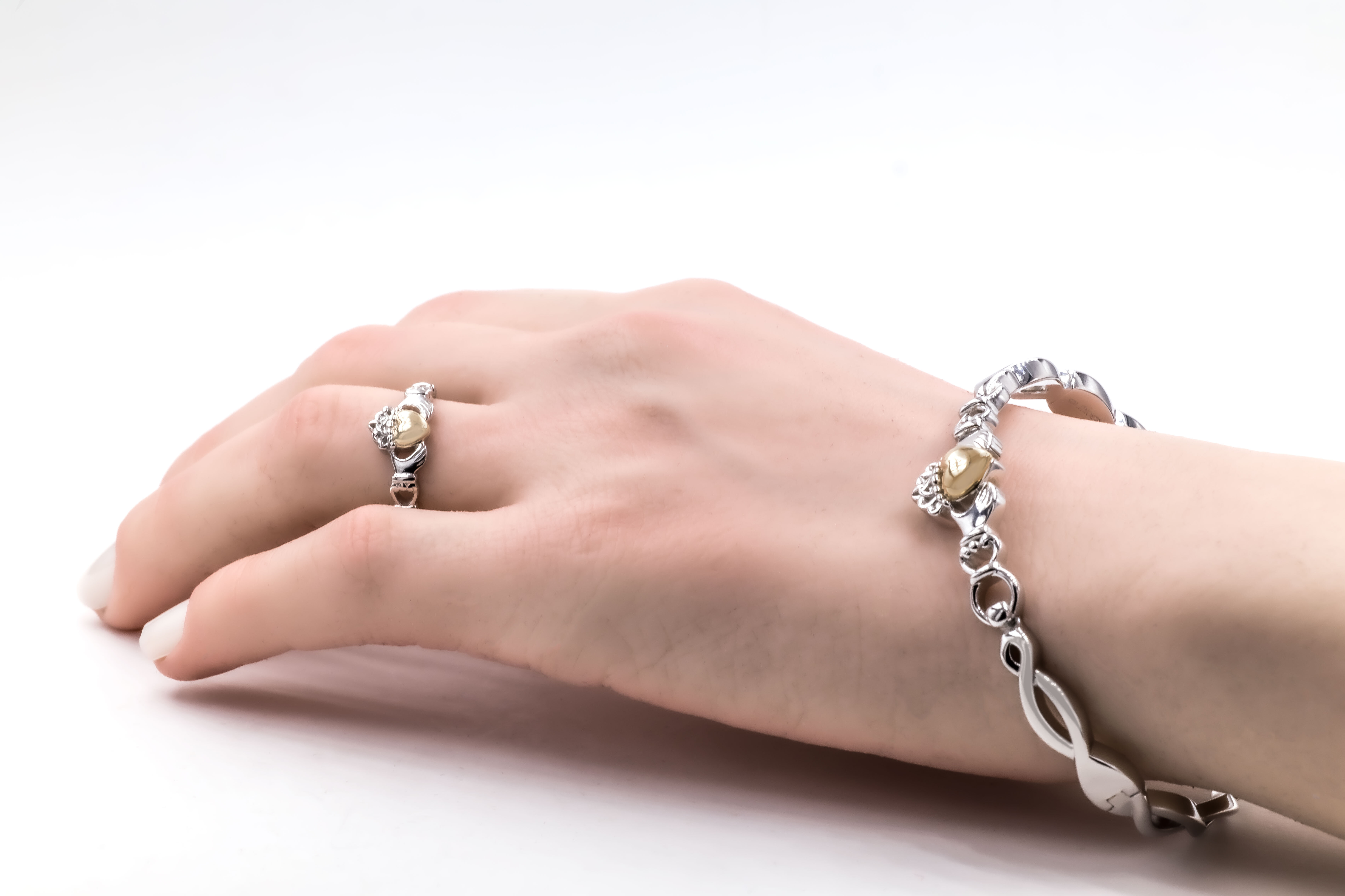 Striking Sterling Silver & 10K Yellow Gold Claddagh Gift Set For Women